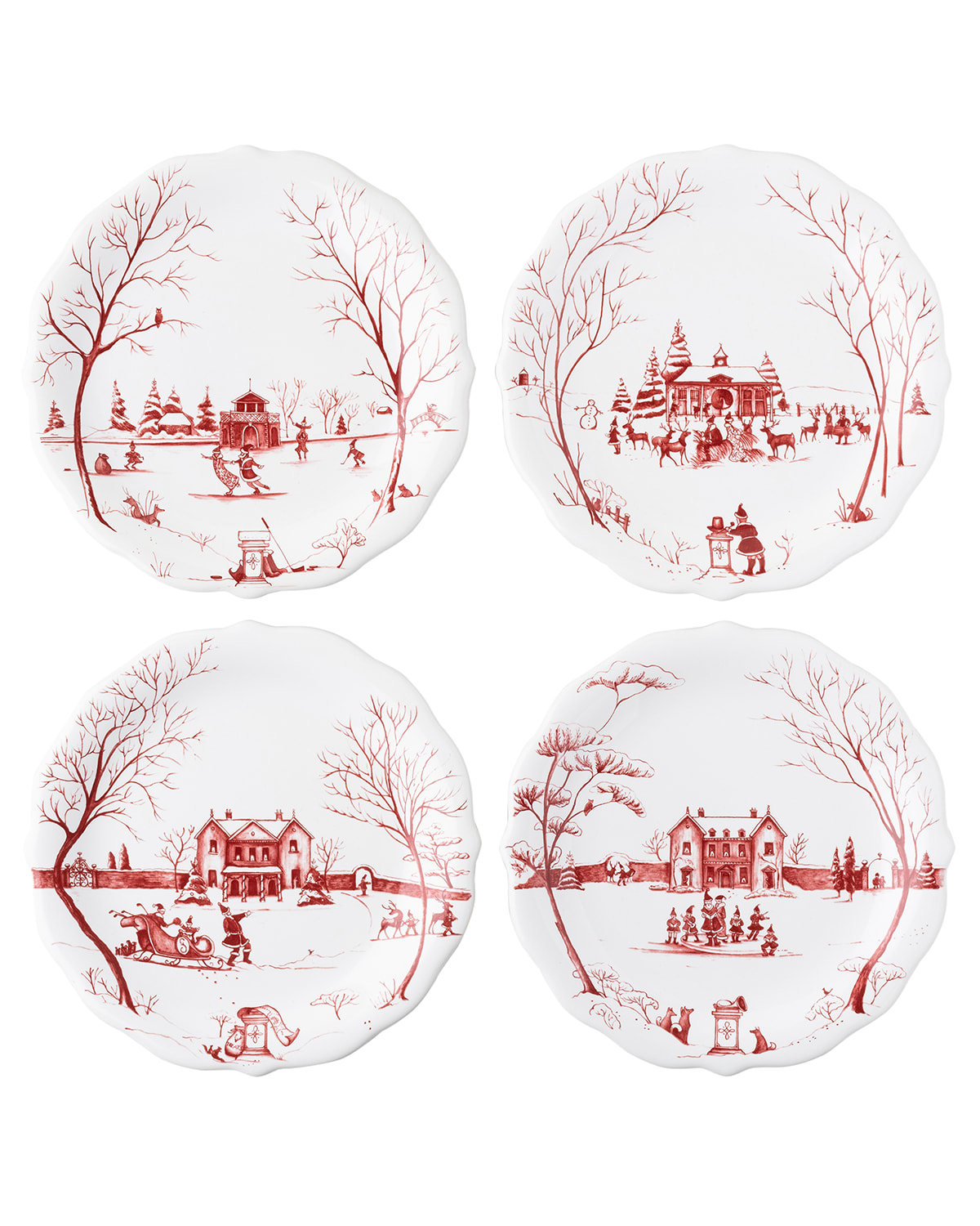 Country Estate Winter Frolic Ruby Mr and Mrs Claus Party Plates