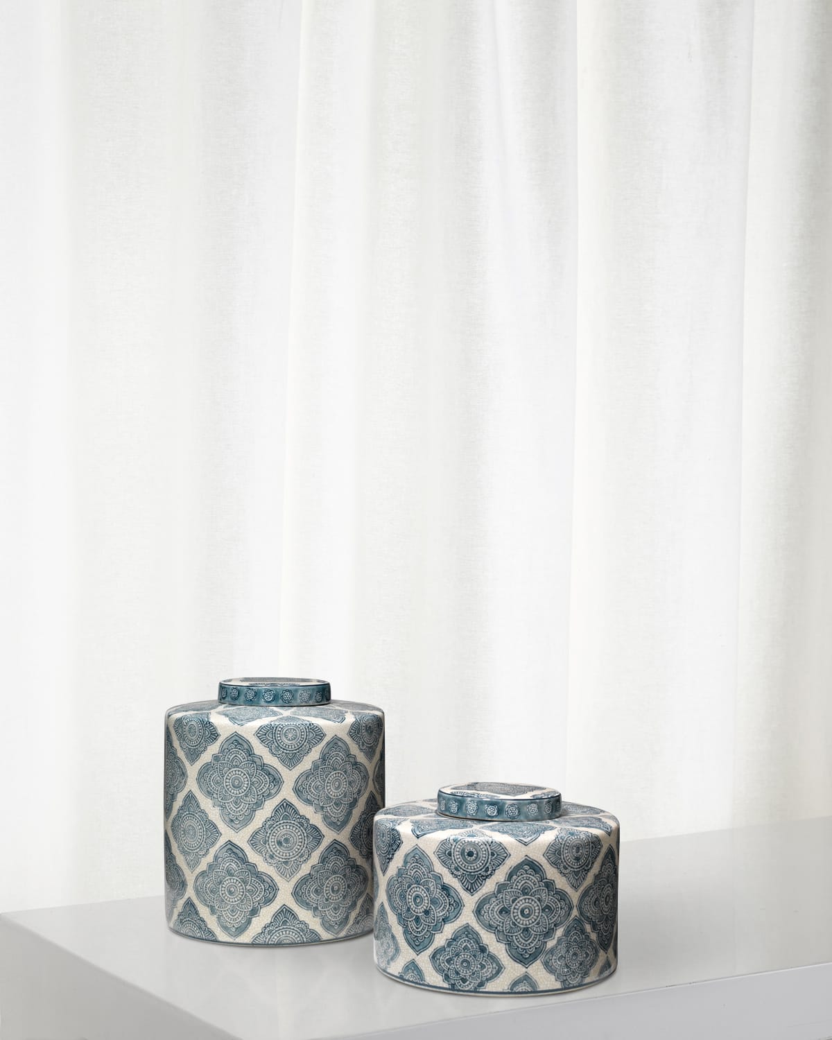 Shop Jamie Young Oran Canisters In Blue And White Ceramic, Set Of 2