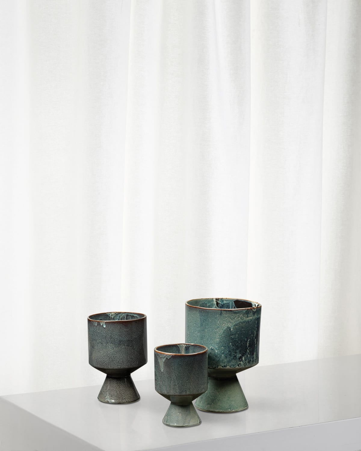 Shop Jamie Young Berkeley Pots In Blue Ceramic, Set Of 3