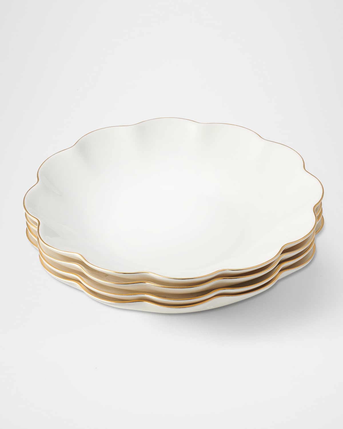 Aerin Scalloped Appetizer Plates, Set Of 4 In White/gold