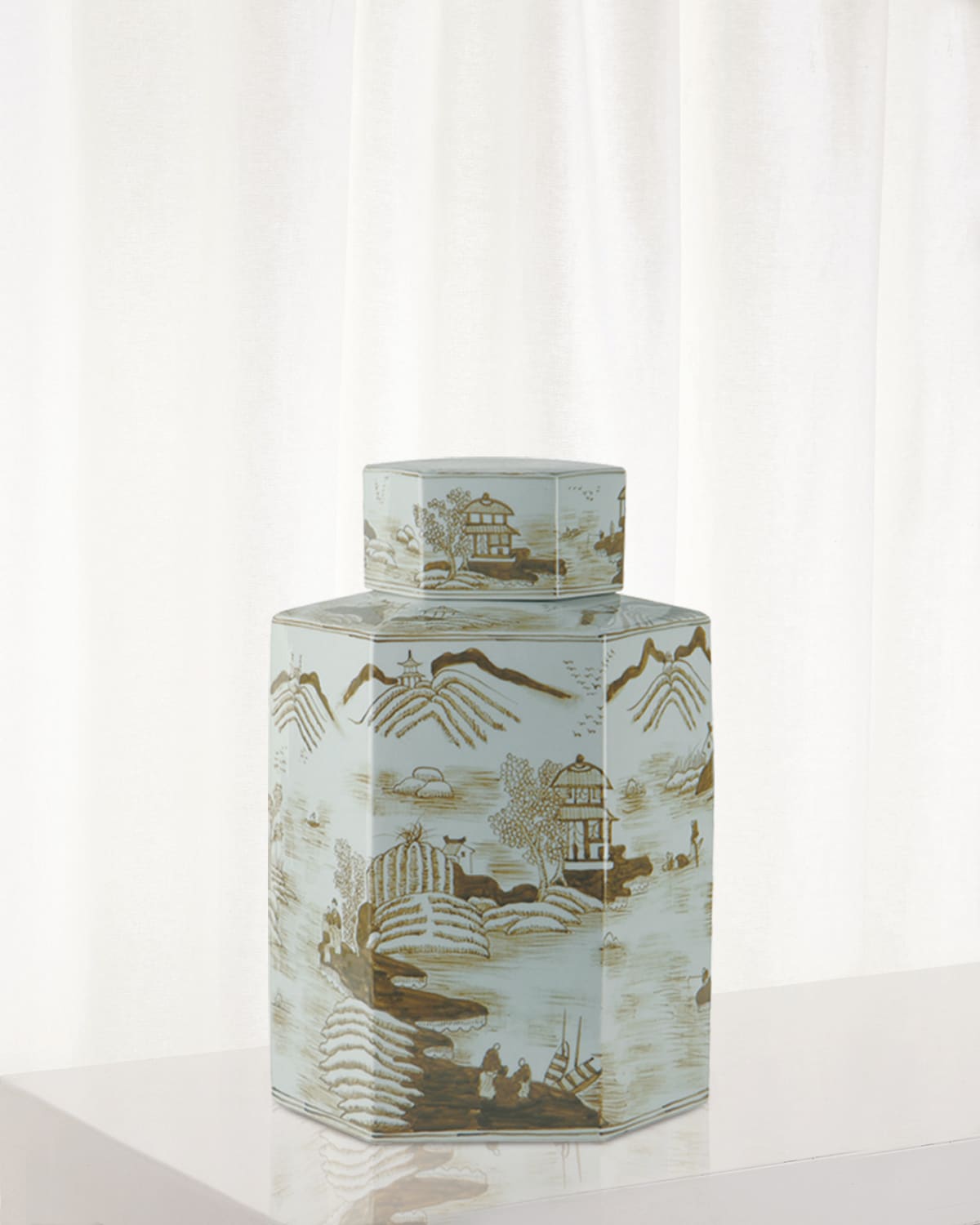 Port 68 Canton Large Jar, Brown In Brown/white