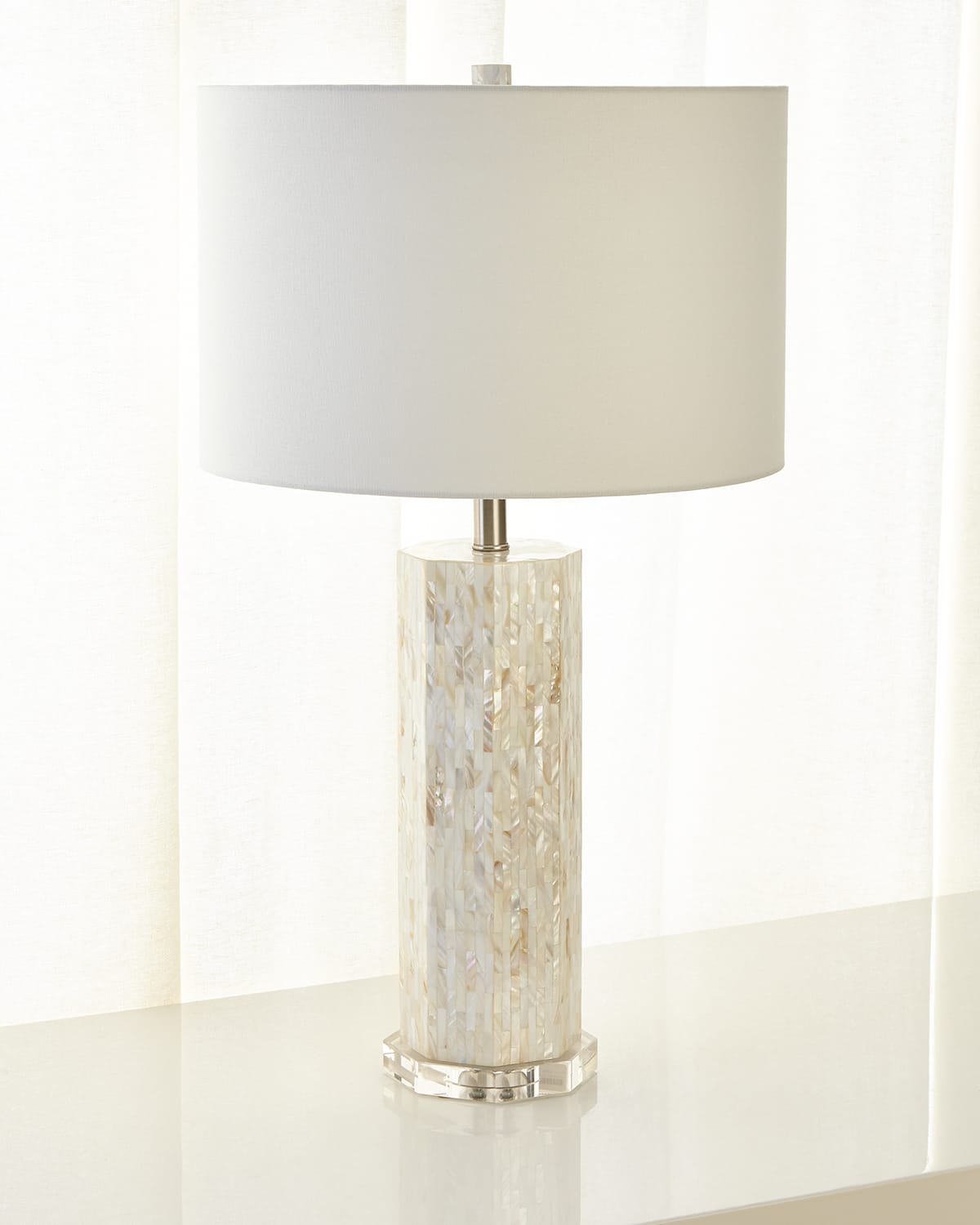 Couture Lamps Octagonal Mother-of-pearl Table Lamp In White