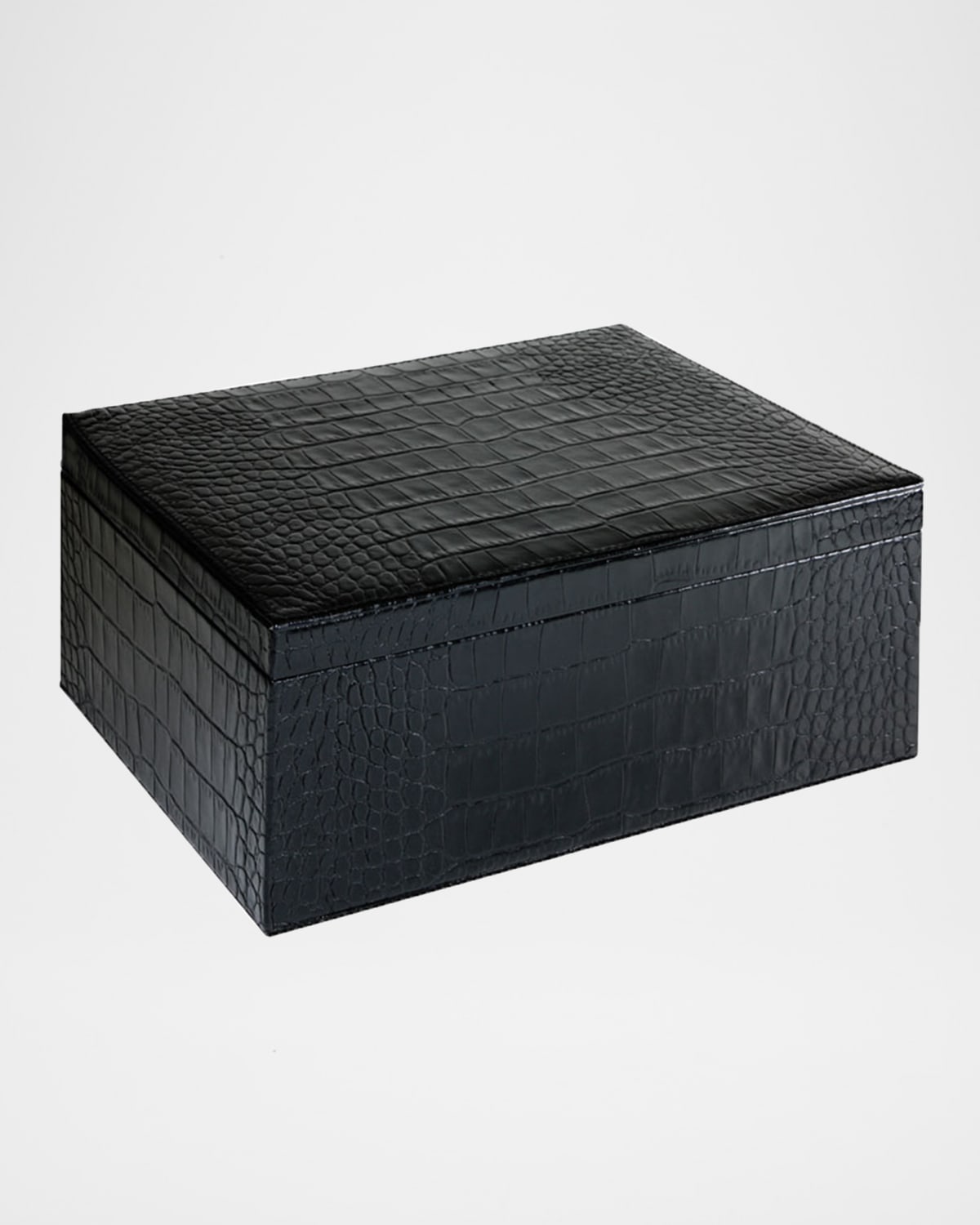 Graphic Image Large Croc-embossed Leather Box In Black