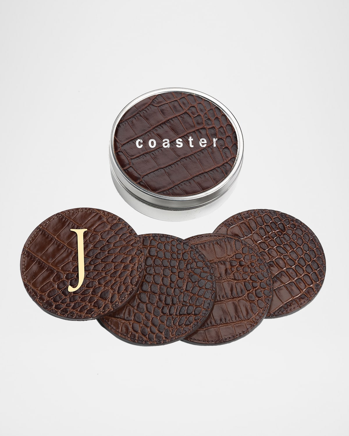 Graphic Image Round Coaster Set In Brown