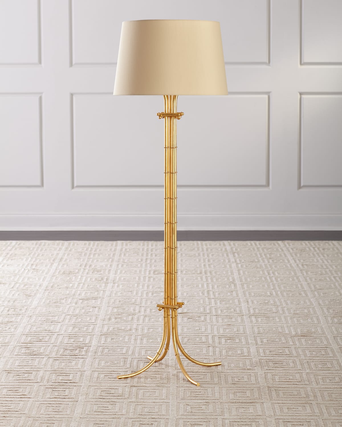 Neiman Marcus Bamboo Floor Lamp In Gold