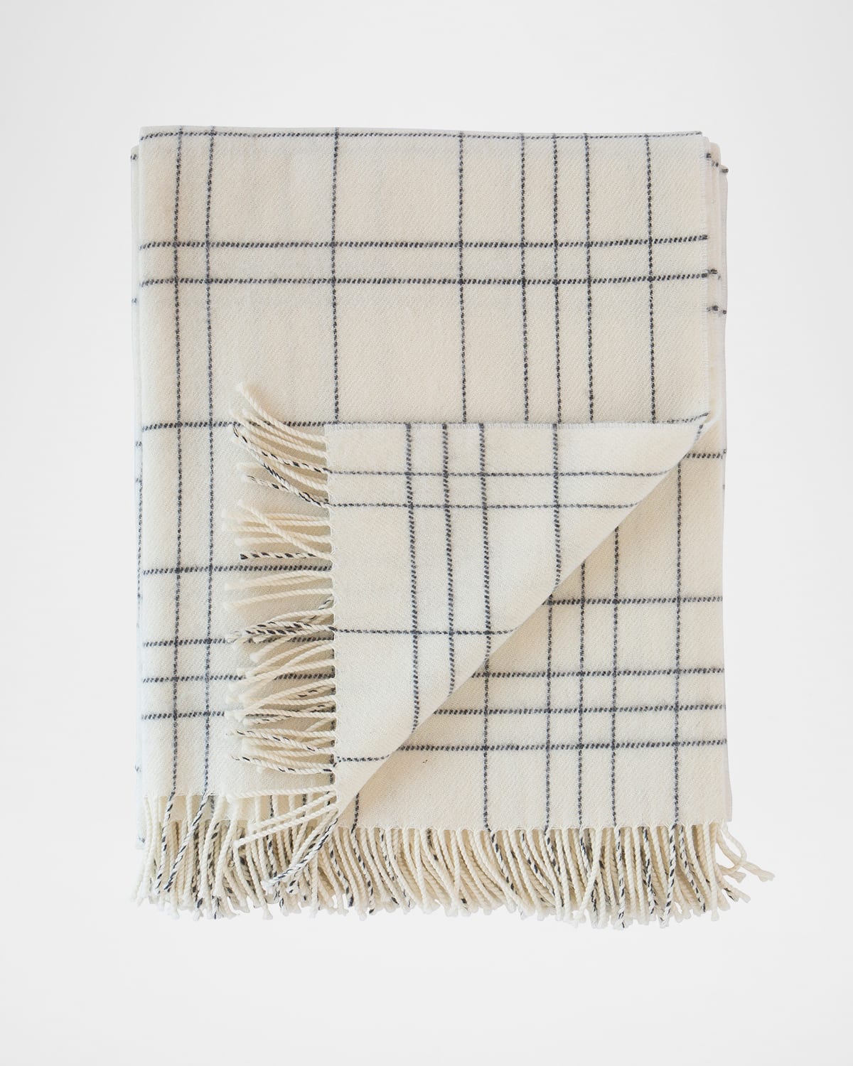 Evangeline Linens Merino Lambswool Patterned Throw, Check Pearl