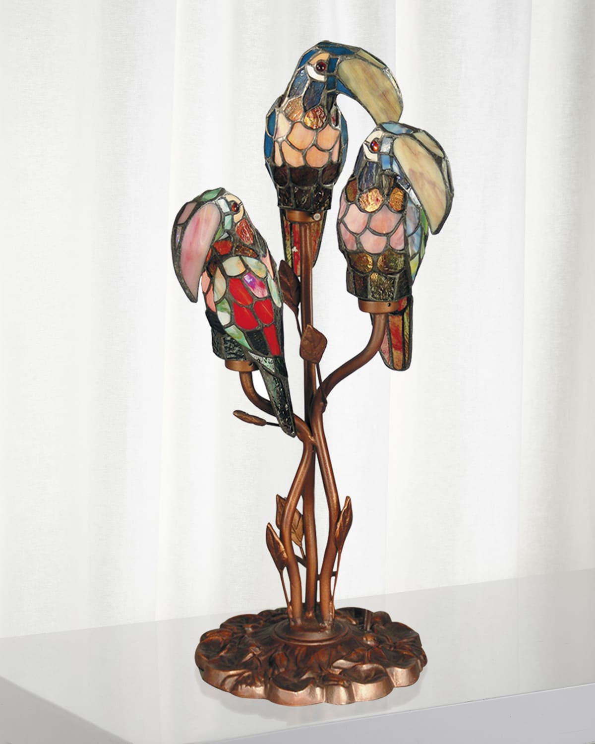 Shop Dale Tiffany Three Parrots Tiffany Table Lamp In Multi