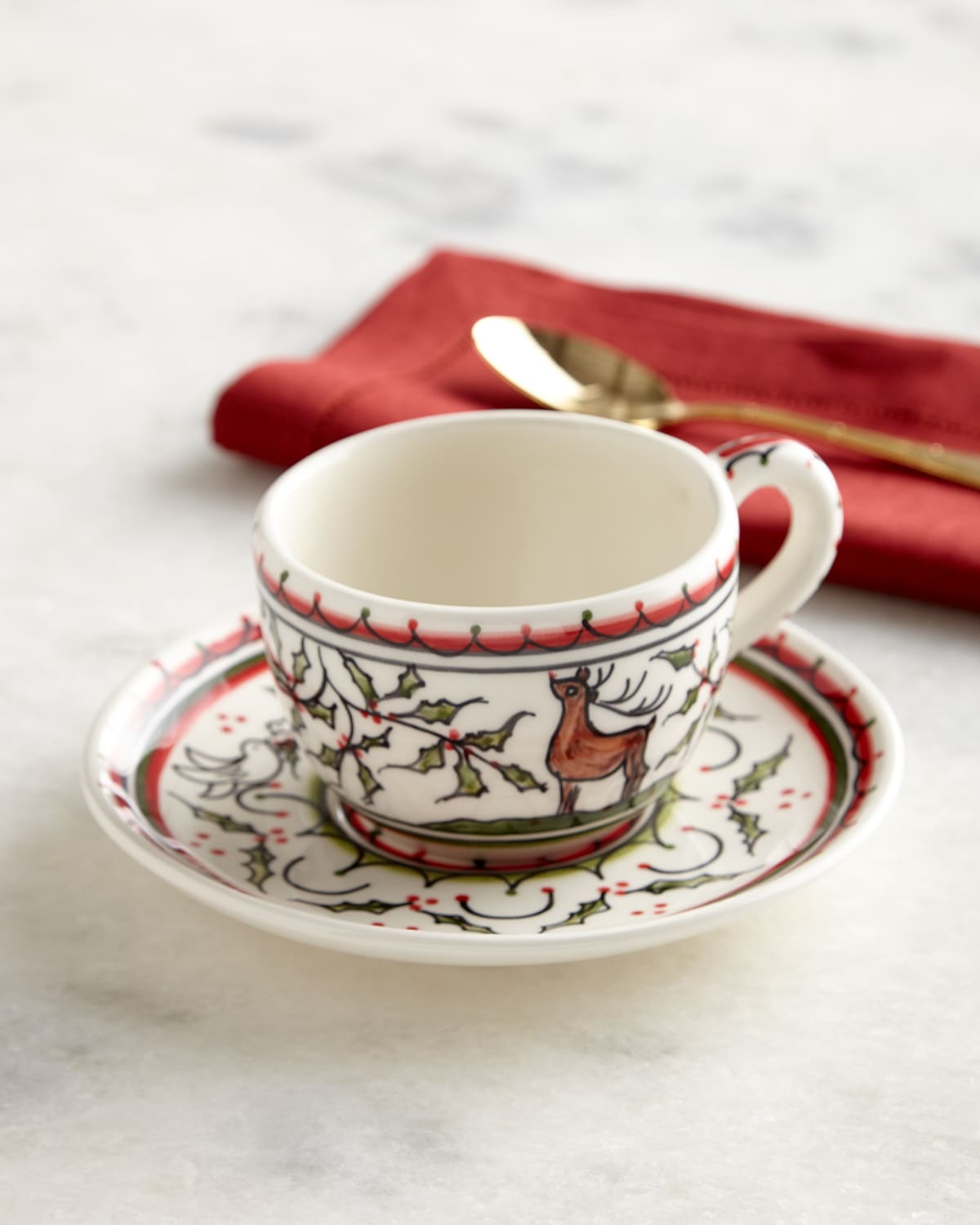 Neiman Marcus Christmas Pavoes Cups & Saucers, Set Of 4