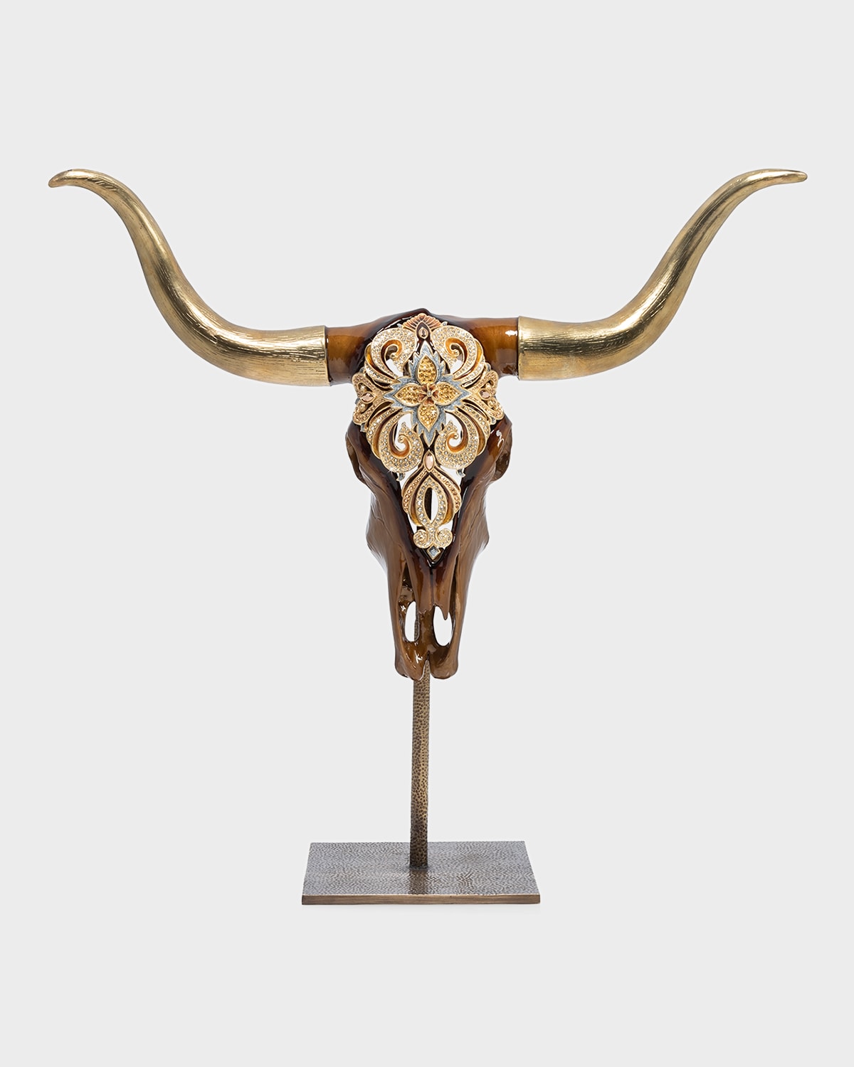 Shop Jay Strongwater Cow Skull Objet With Stand In Multi