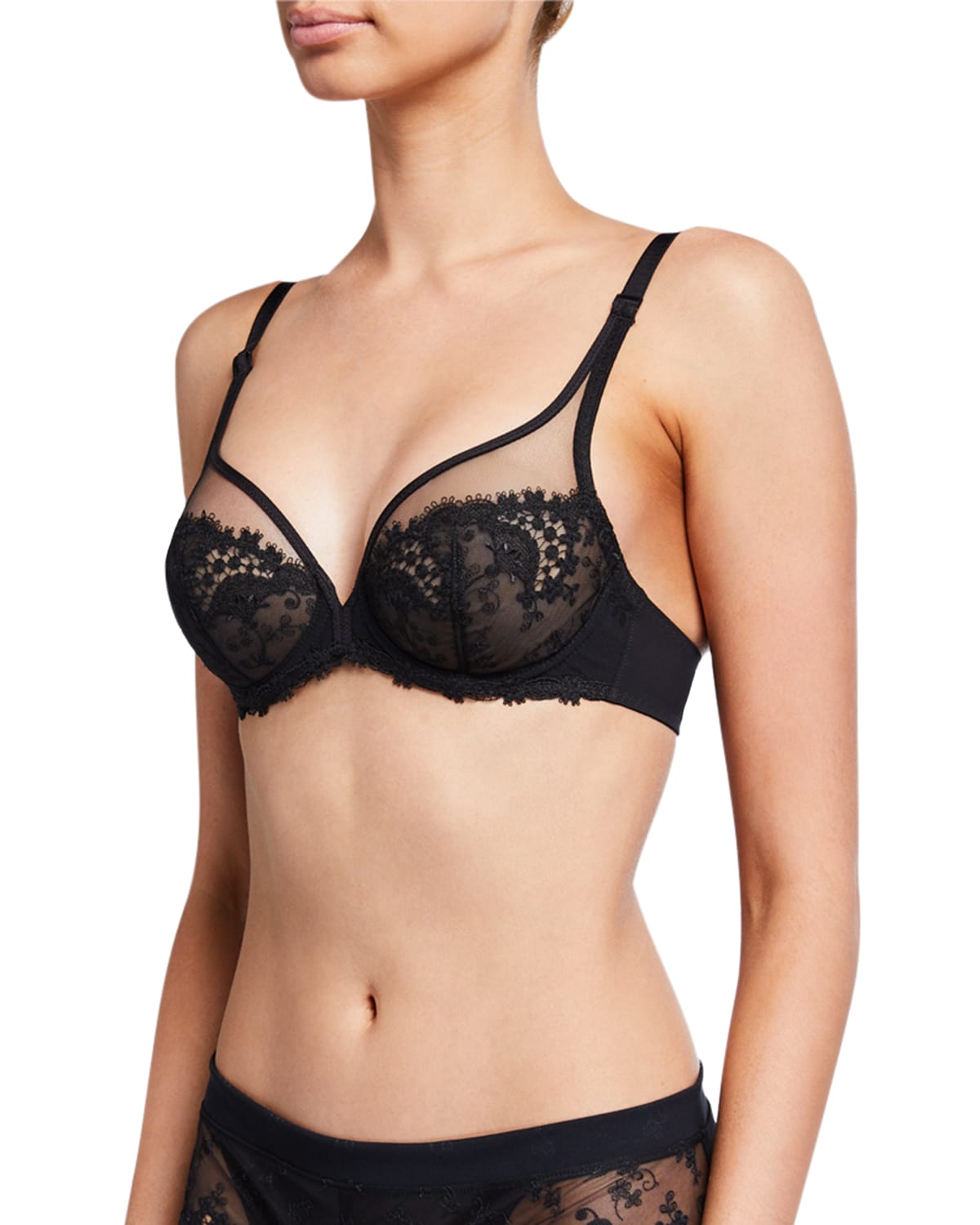 Simone Perele Embroidered Full Cup Plunge Bra In Black