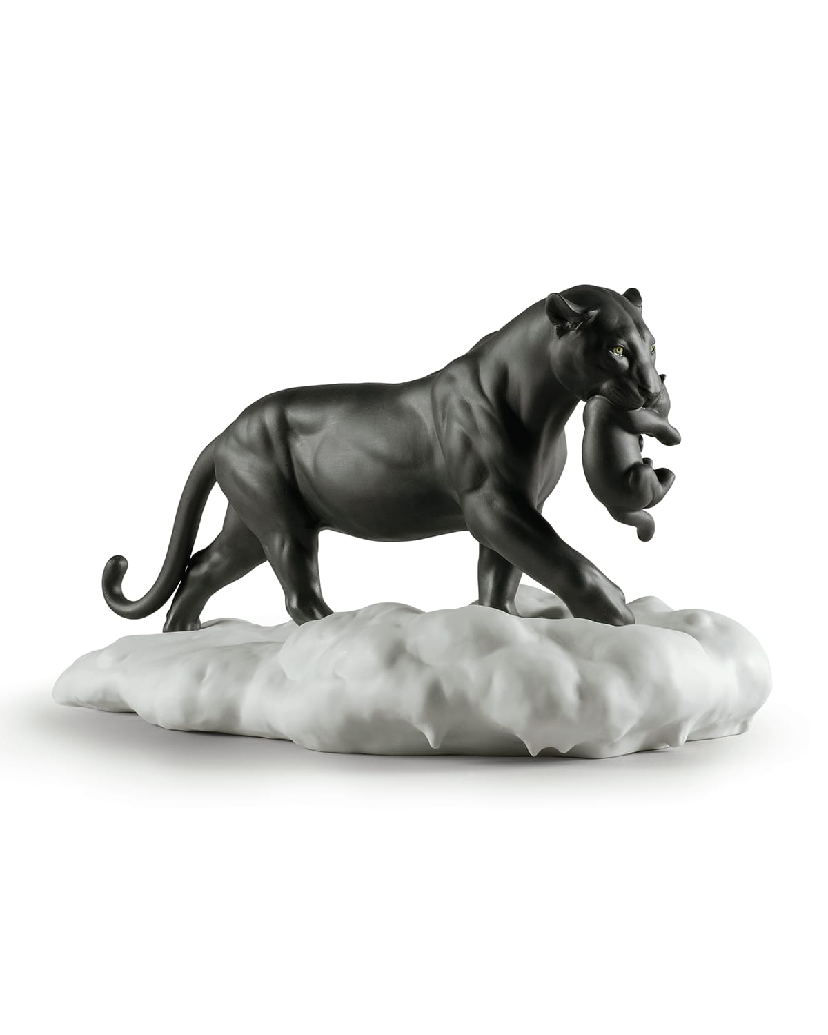 Shop Lladrò Black Panther With Cub Figurine In Black And White