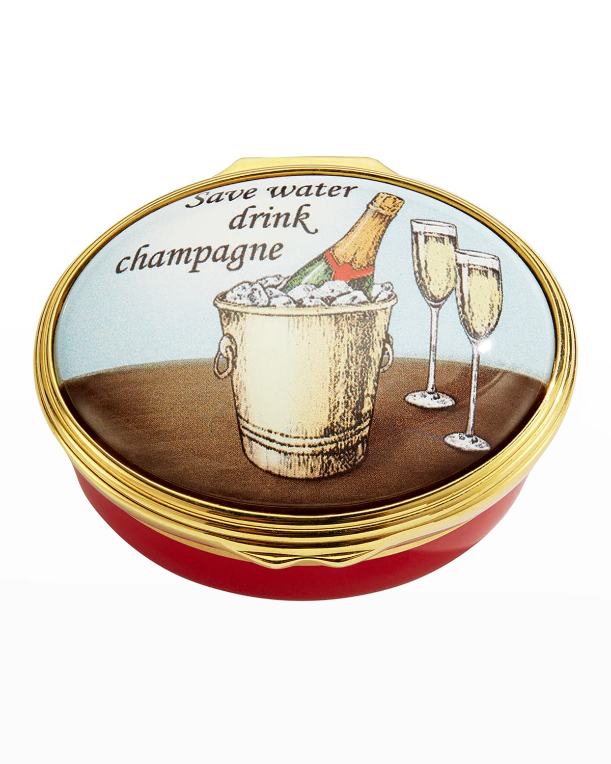 Shop Halcyon Days Save Water Drink Champagne Enamel Box In Red