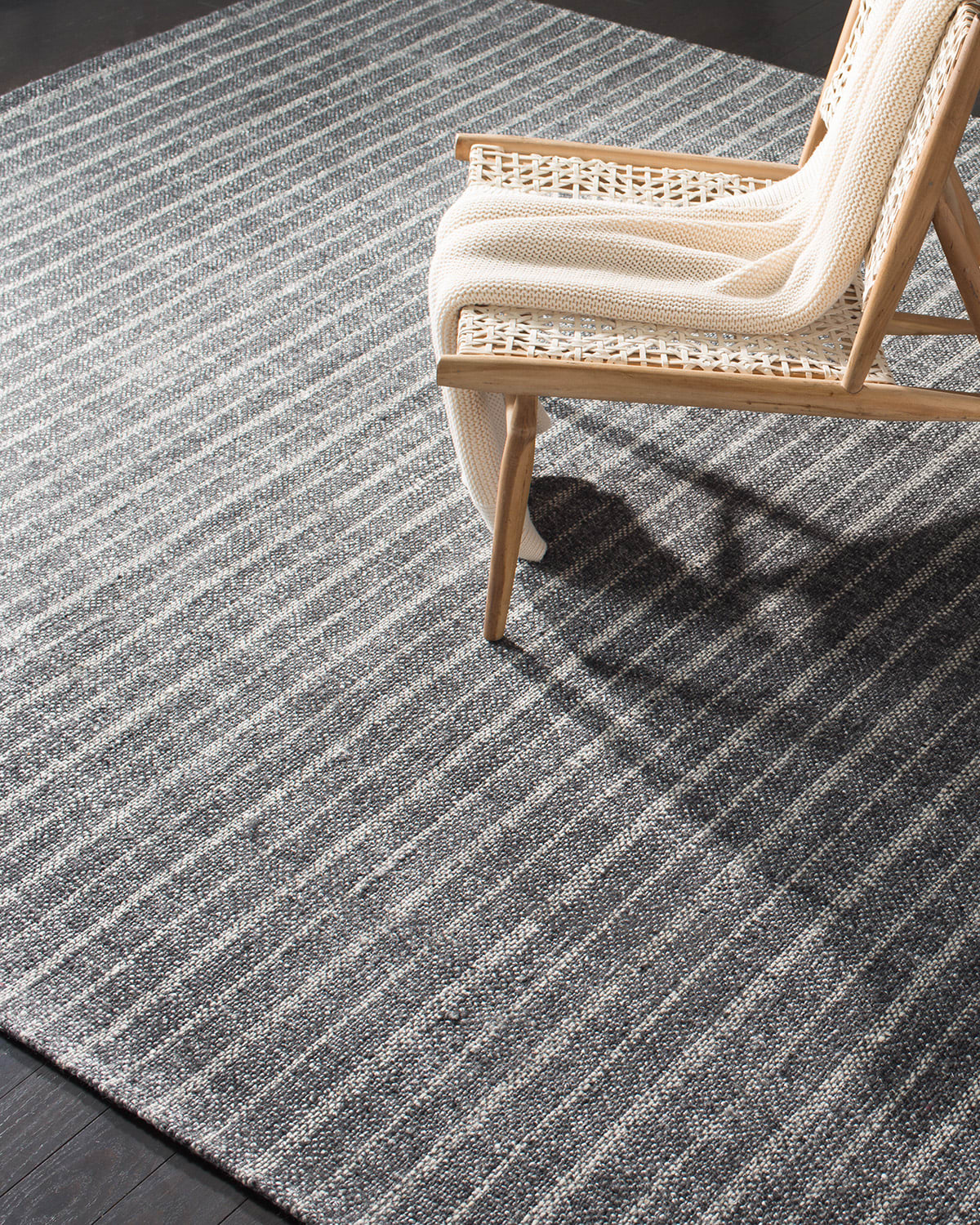 Ralph Lauren Miles Charcoal Stripe Flat Weave Rug, 9' X 12' In Charcoal