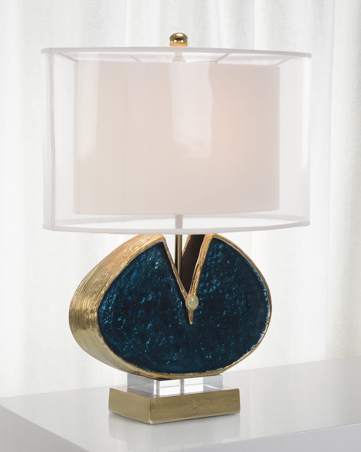 John-richard Collection Blue Enameled & Jeweled Lamp In Blue