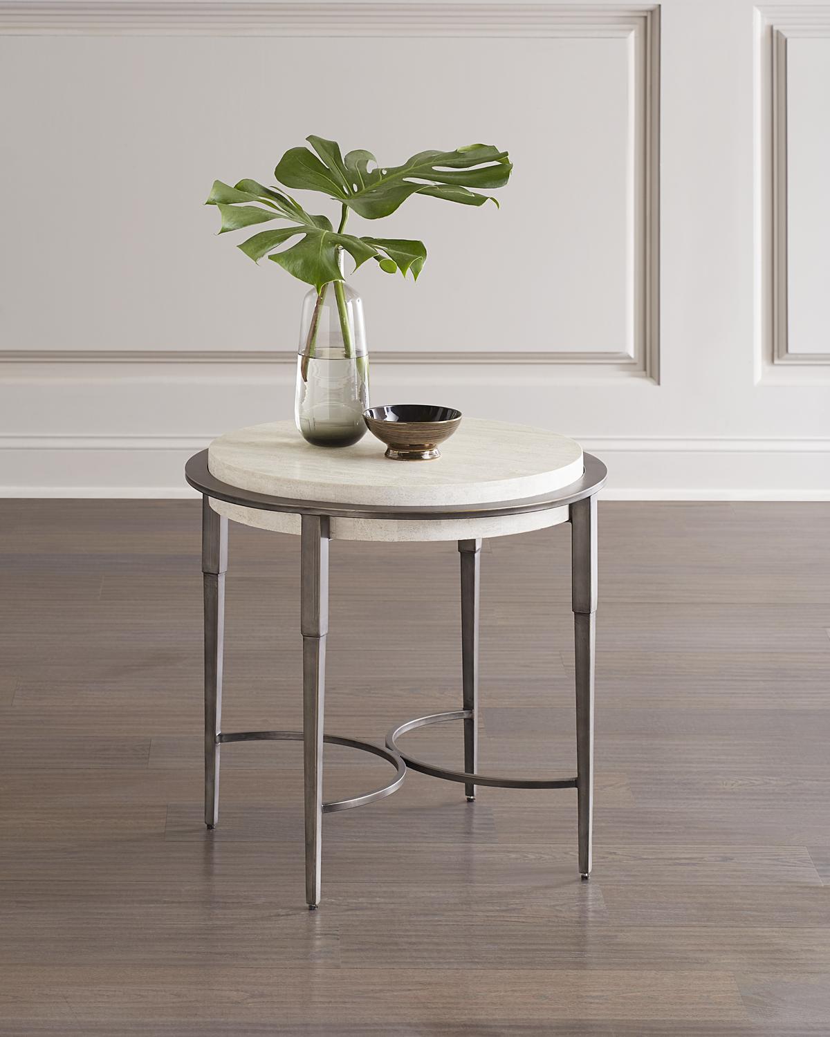Bernhardt Barclay Round Travertine Chair-side Table