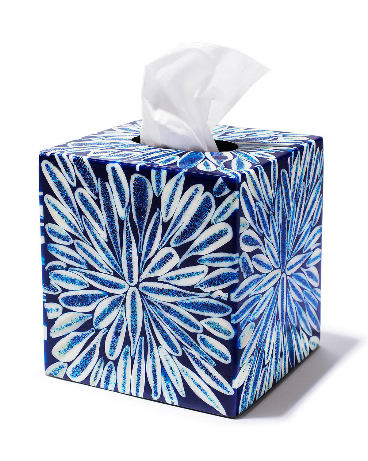 Ladorada Blue Almendro Tissue Box Cover In Blue And Ivory