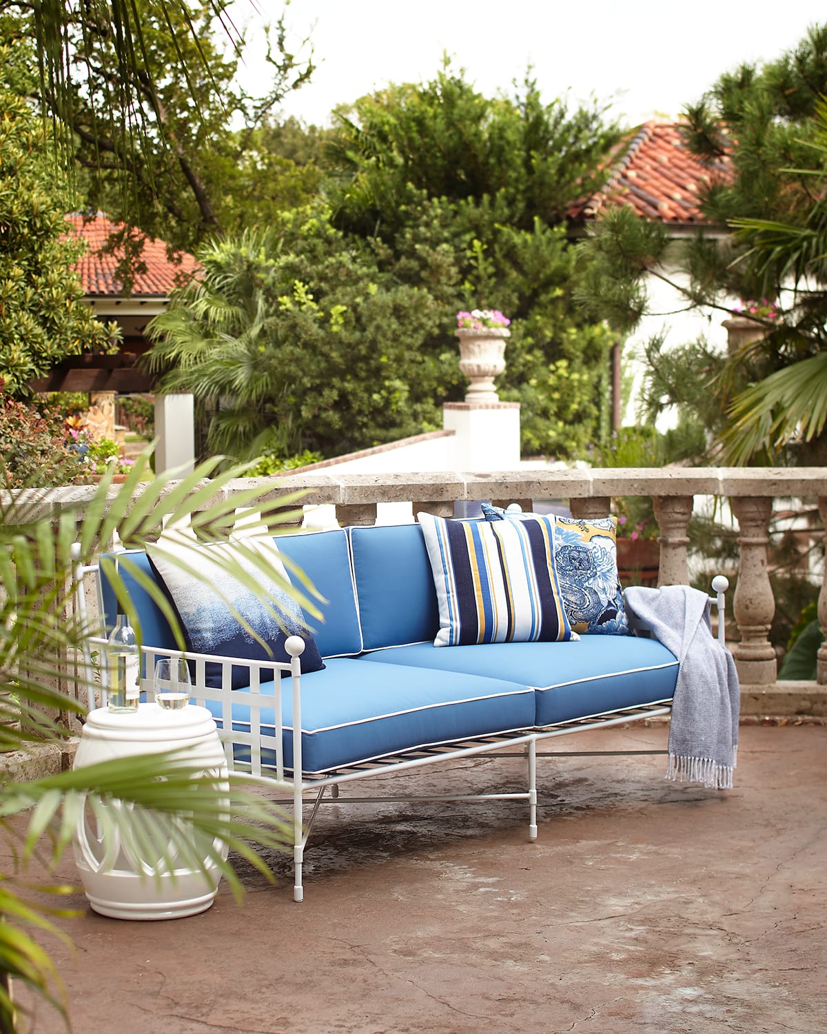 Neiman Marcus Avery Sofa, White/blue In White/blue