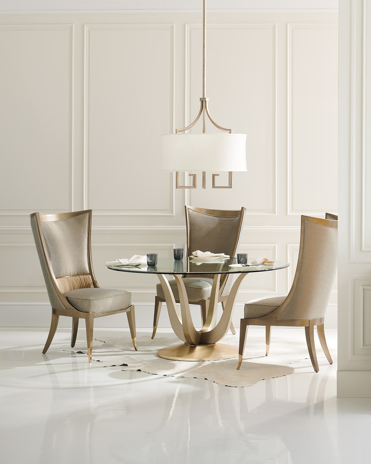Caracole Rounding Up Glass Top Dining Table In Gold
