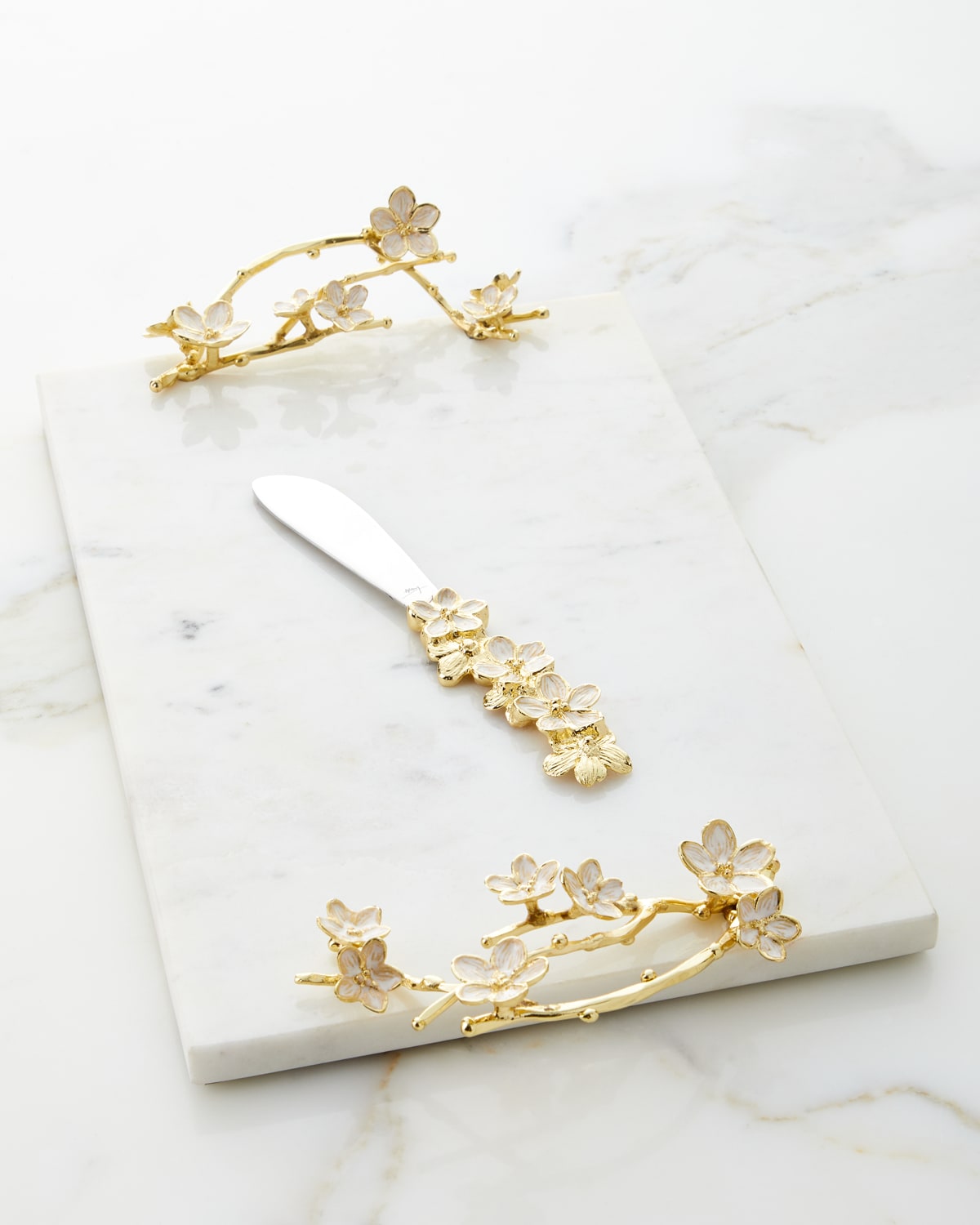 Exclusive Cherry Blossom Small Cheese Board W/ Knife In Gold