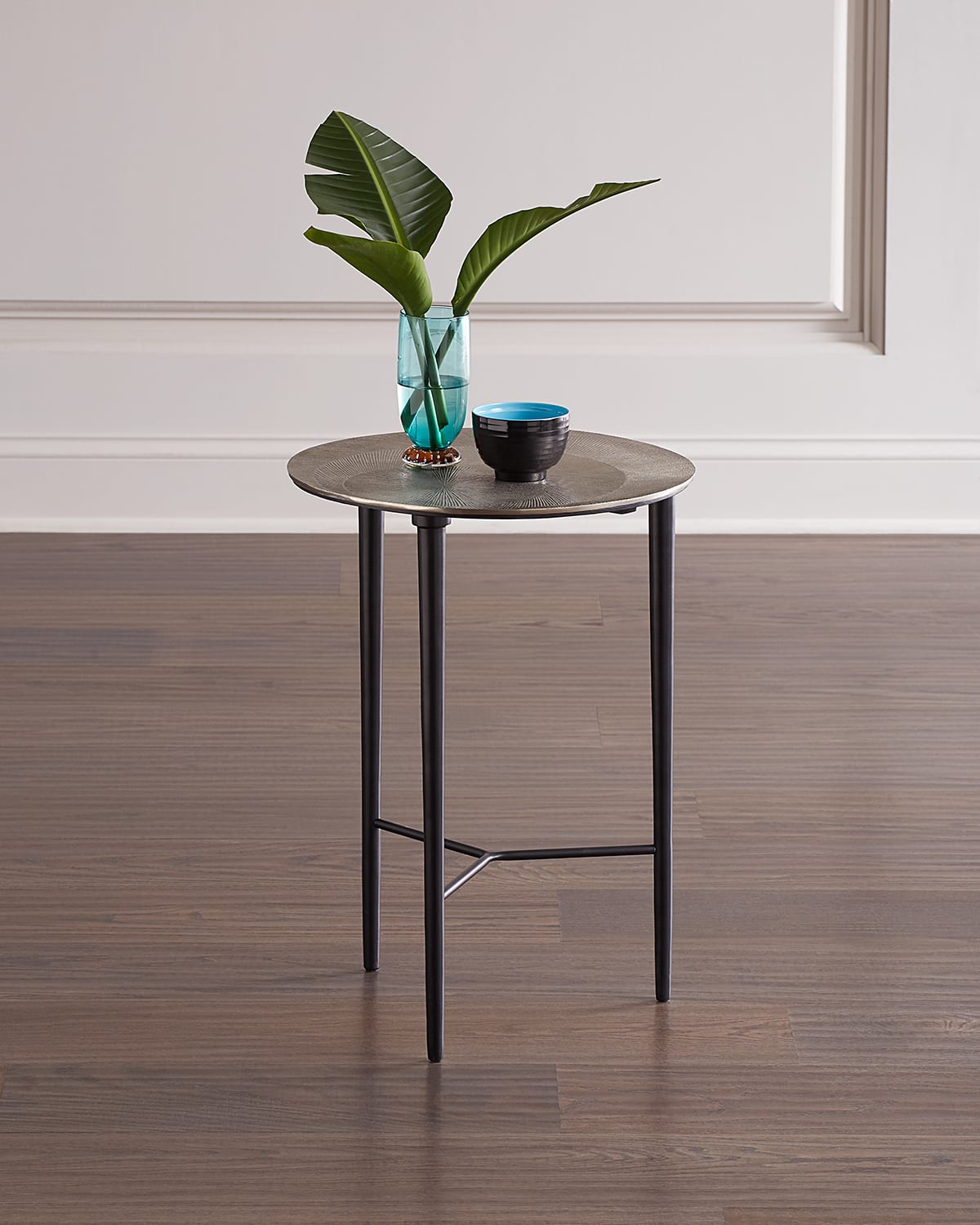 Global Views Circle Etched Accent Table In Nickel
