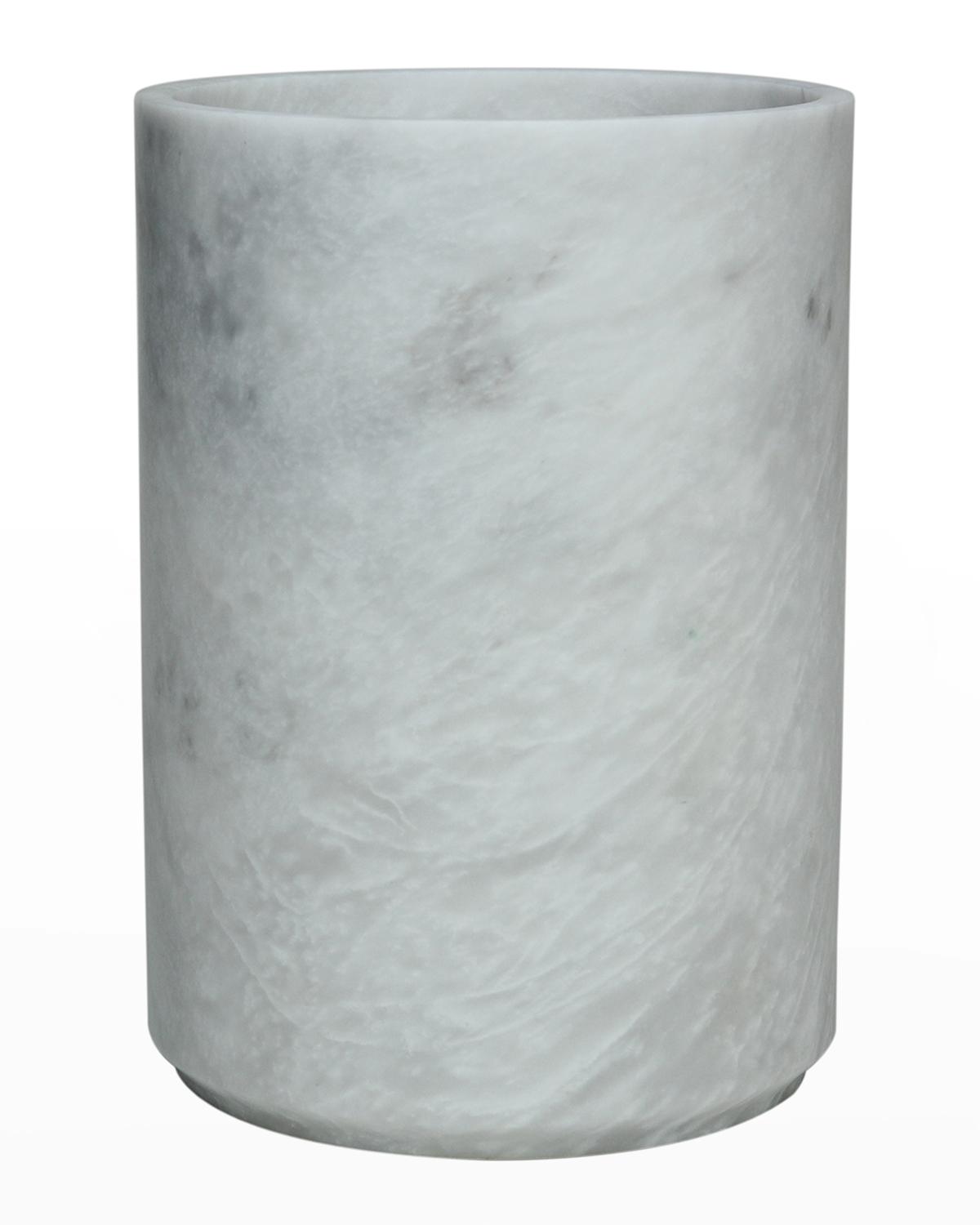 Marble Crafter Eris Collection Pearl White Marble Round Wastebasket W/ Liner