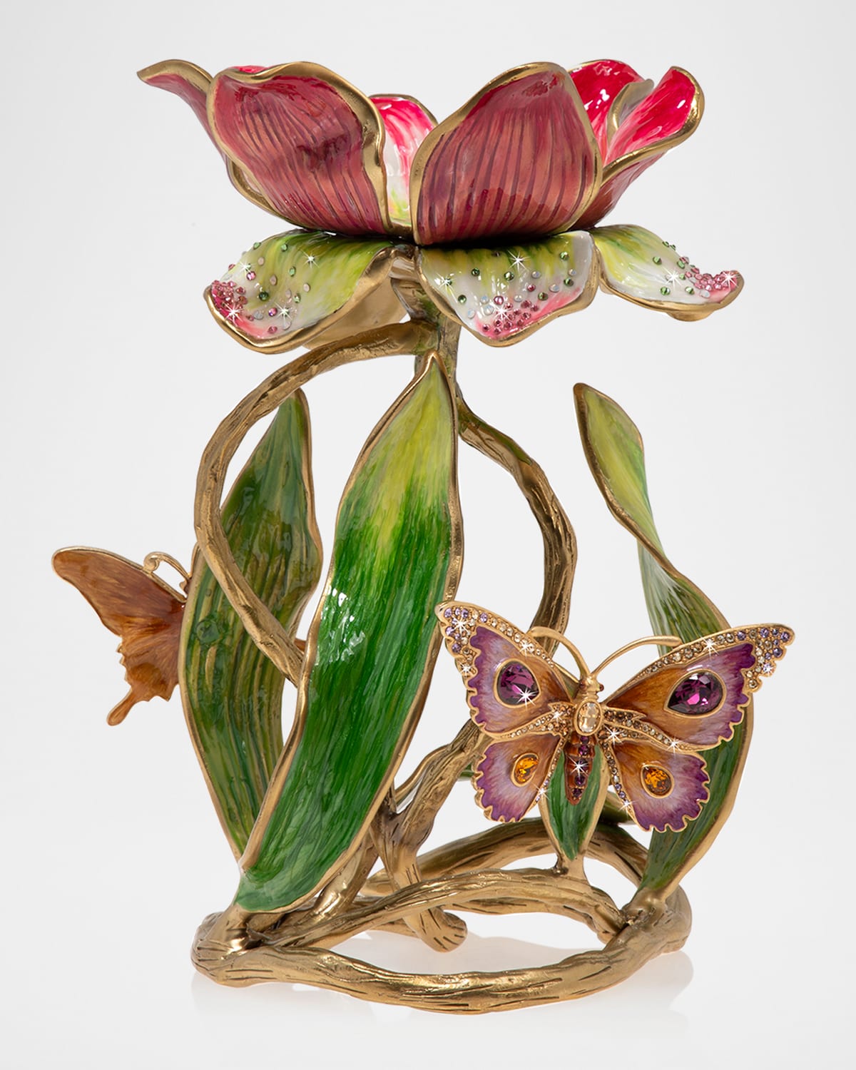 Jay Strongwater Meredith Floral Pillar Candle Holder In Multi