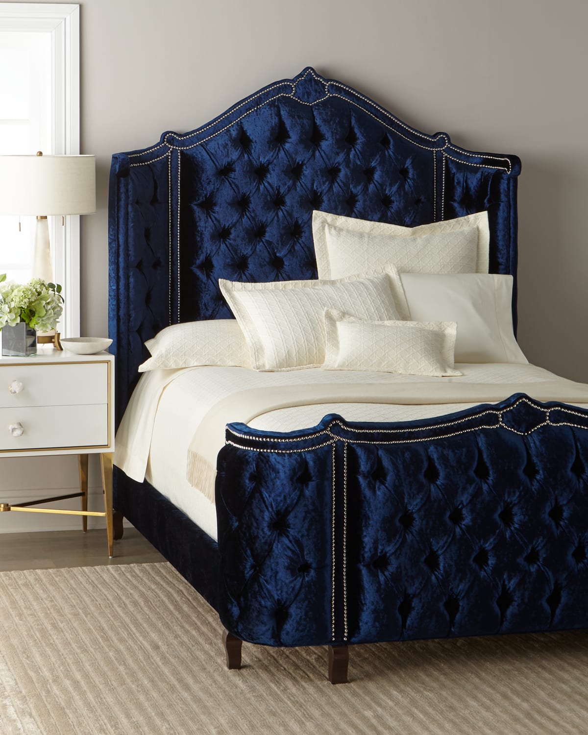 Haute House Penelope Crushed Velvet Queen Bed In Navy