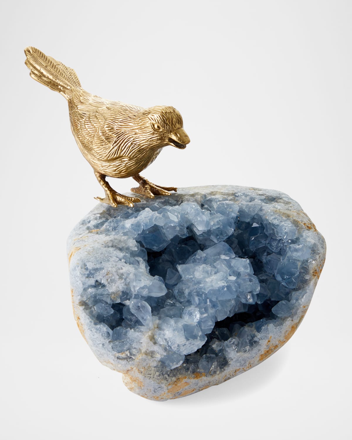 Shop John-richard Collection Bird On Celestite Rock I Decorative Accent In Gold