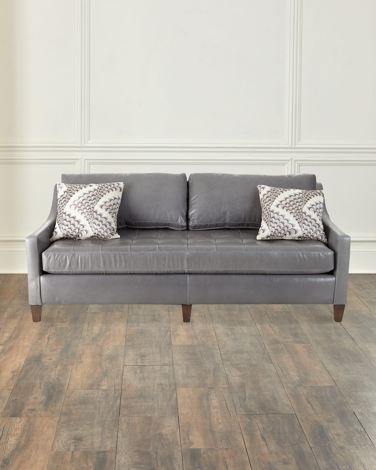 Massoud Duplessis Leather Sofa, 84" In Gray