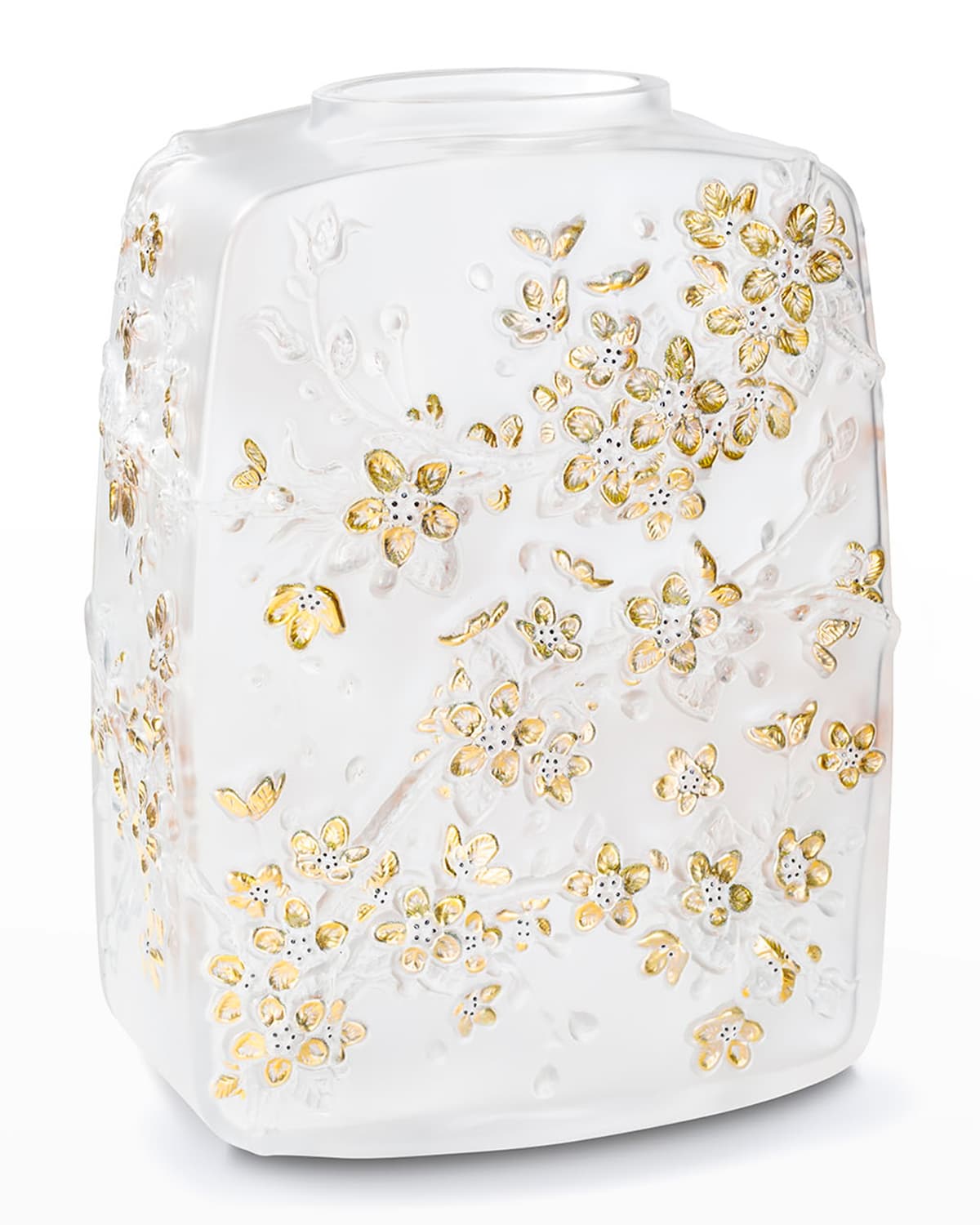 Shop Lalique Fleurs De Cerisier Vase In White/gold