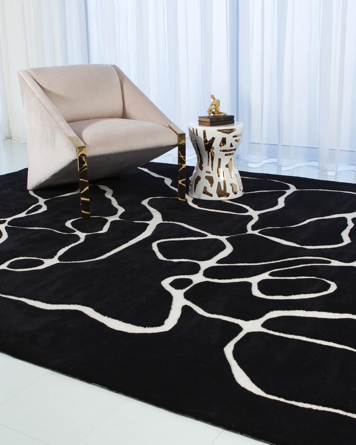 Shop William D Scott Squiggle Hand-tufted Rug, 9' X 12' In Black/ivory