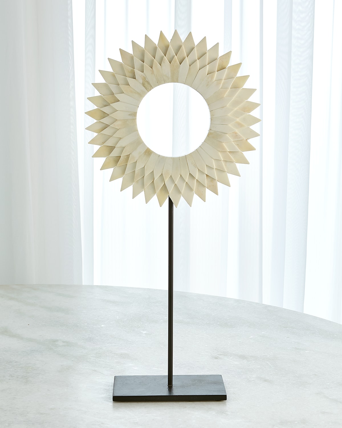 William D Scott Large Three Layer Bone Sunburst Mounted Ring Sculpture In White