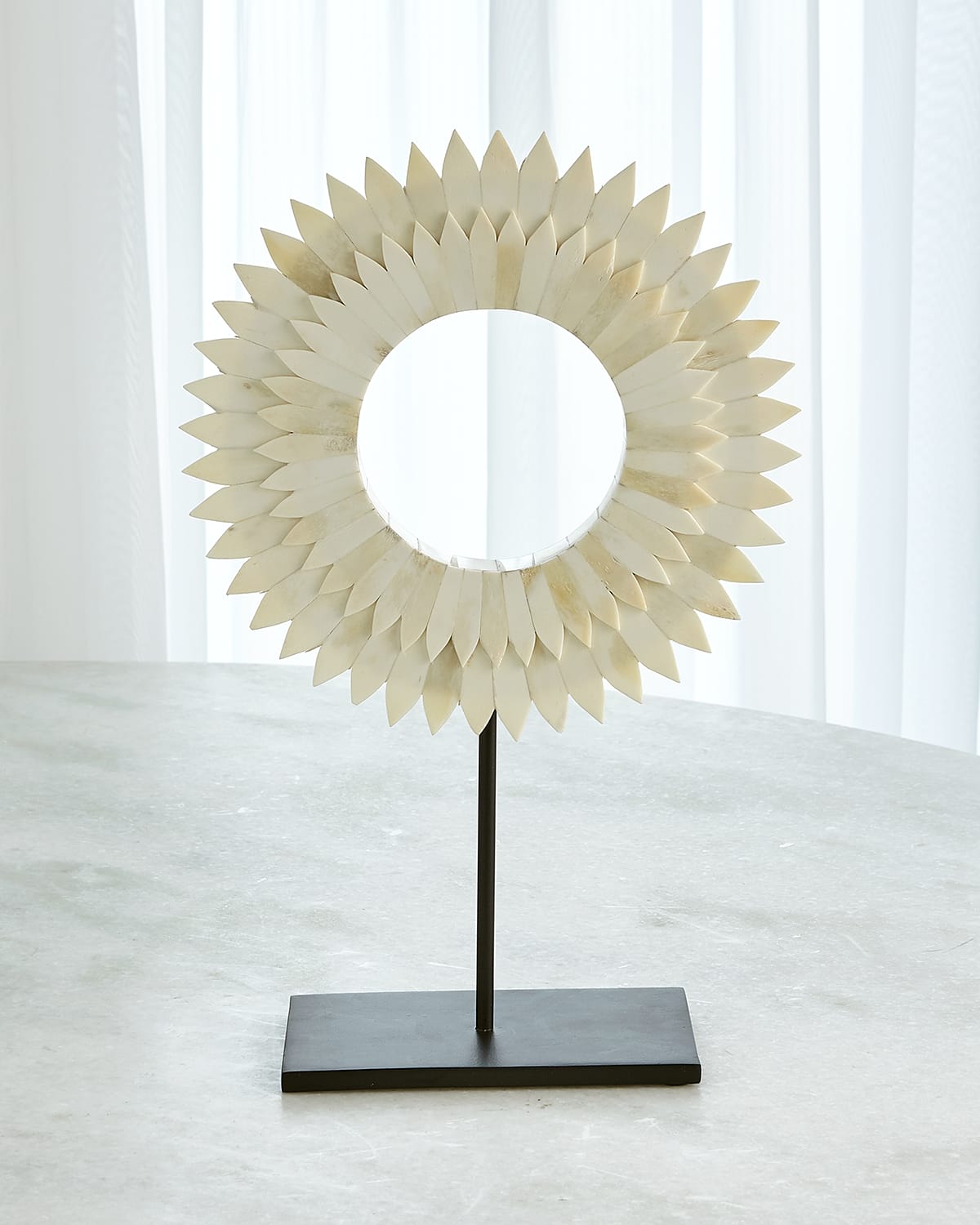 William D Scott Small Two Layer Bone Sunburst Mounted Ring Sculpture In White