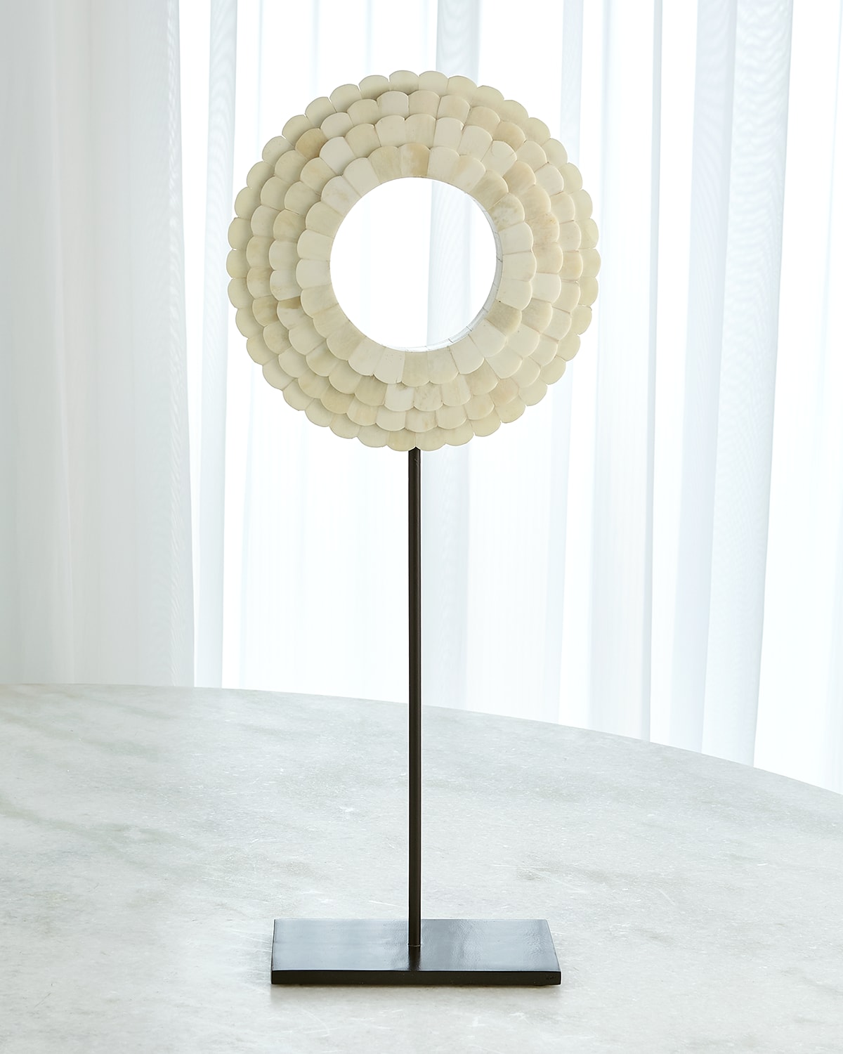 William D Scott Large Four Layer Bone Scalloped Mounted Ring Sculpture In White