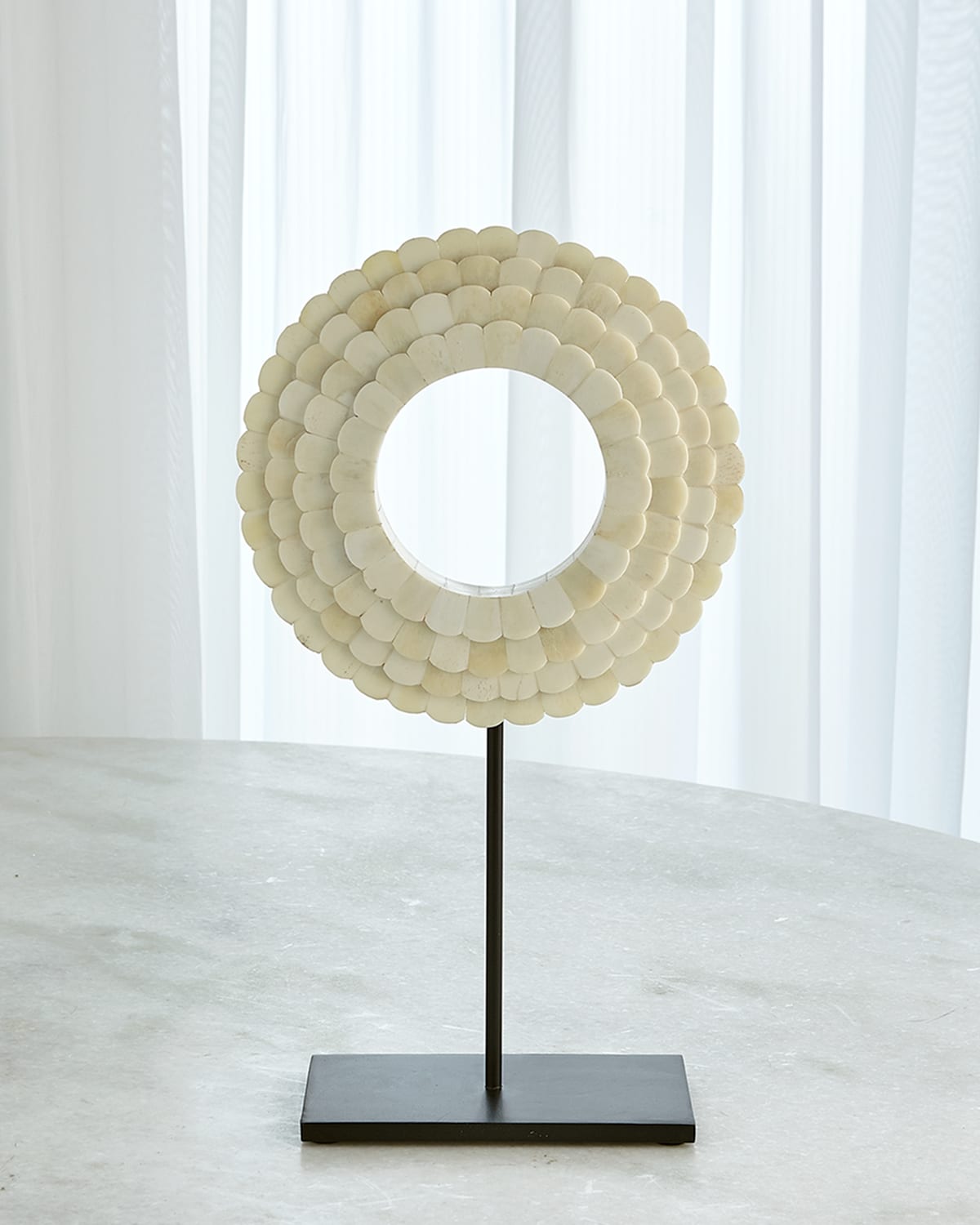 William D Scott Small Four Layer Bone Scalloped Mounted Ring Sculpture In White