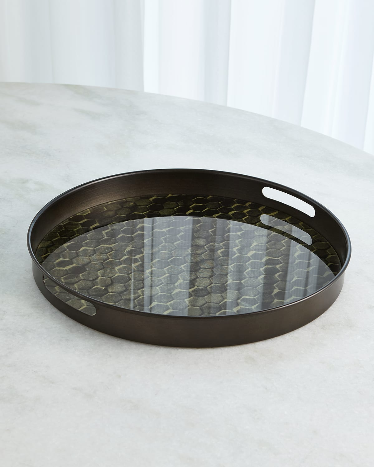 Shop William D Scott Screen Printed Small Round Tray In Bronze Hive