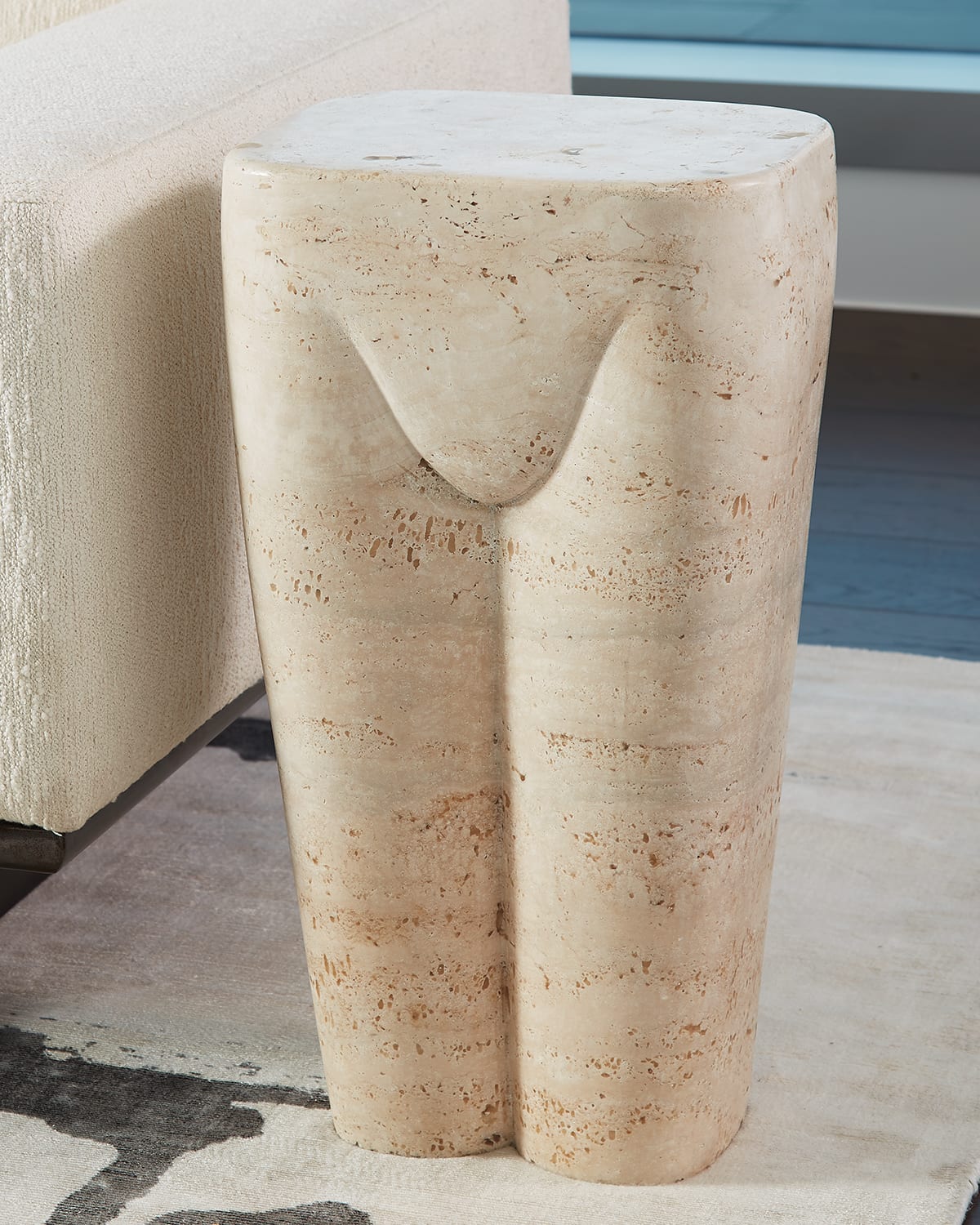 Form Design Studio By Global Views Femme Travertine Stool In Neutral