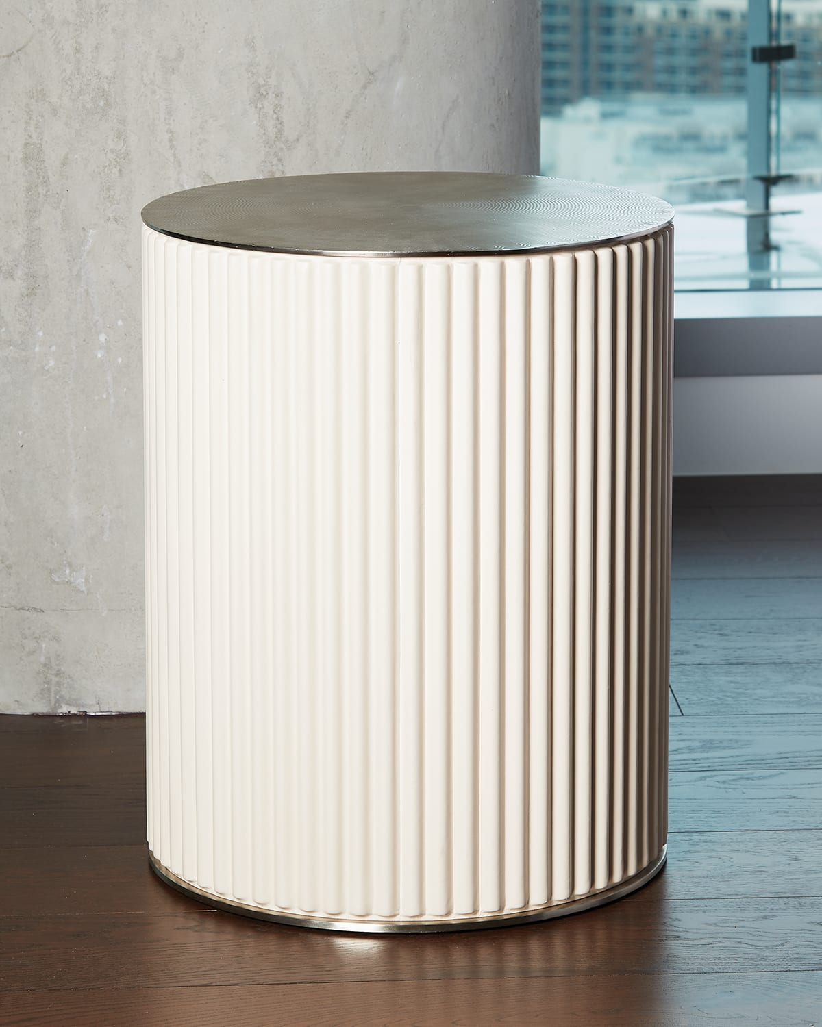 Form Design Studio By Global Views Camille Leather Side Table In Ivory