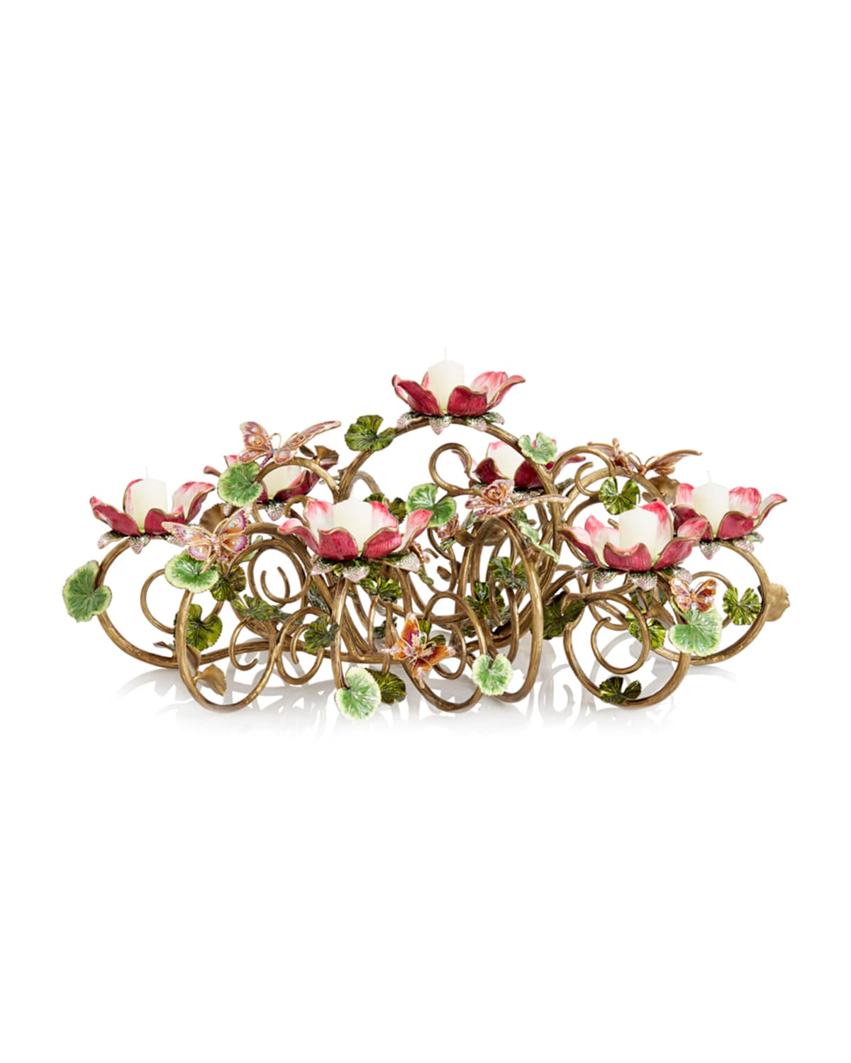 Jay Strongwater Floral & Butterfly Candelabra In Beige