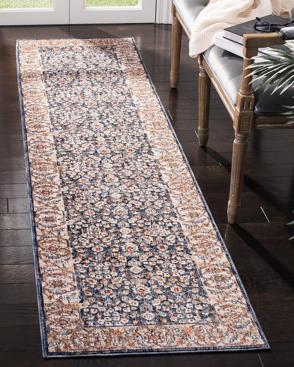 Ralph Lauren Carlingford Navy Power-loomed Rug, 2' X 10' In Navy/beige