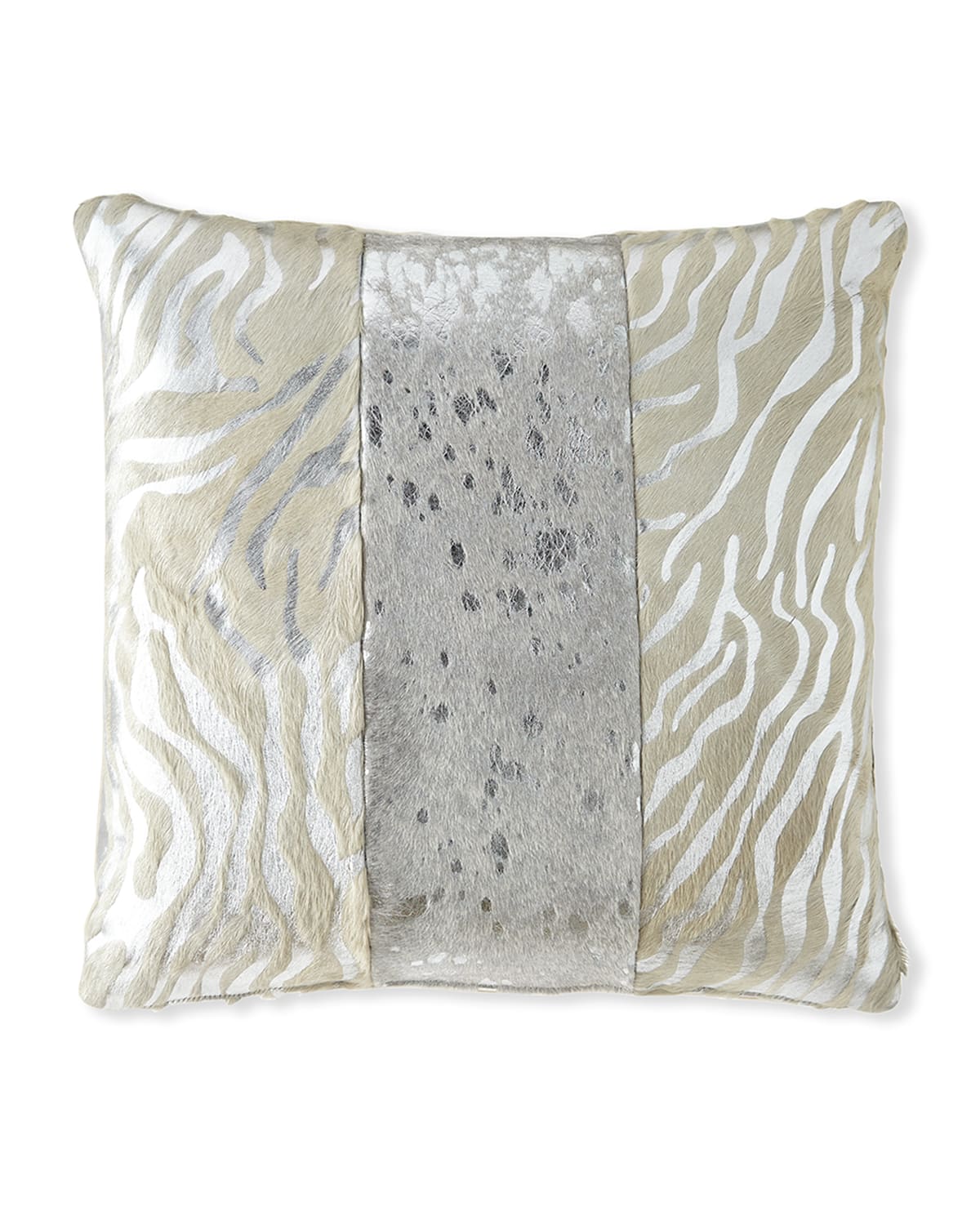 Shop Massoud Colorblock Zebra & Spots Hair Hide Pillow, 19"sq. In Silver