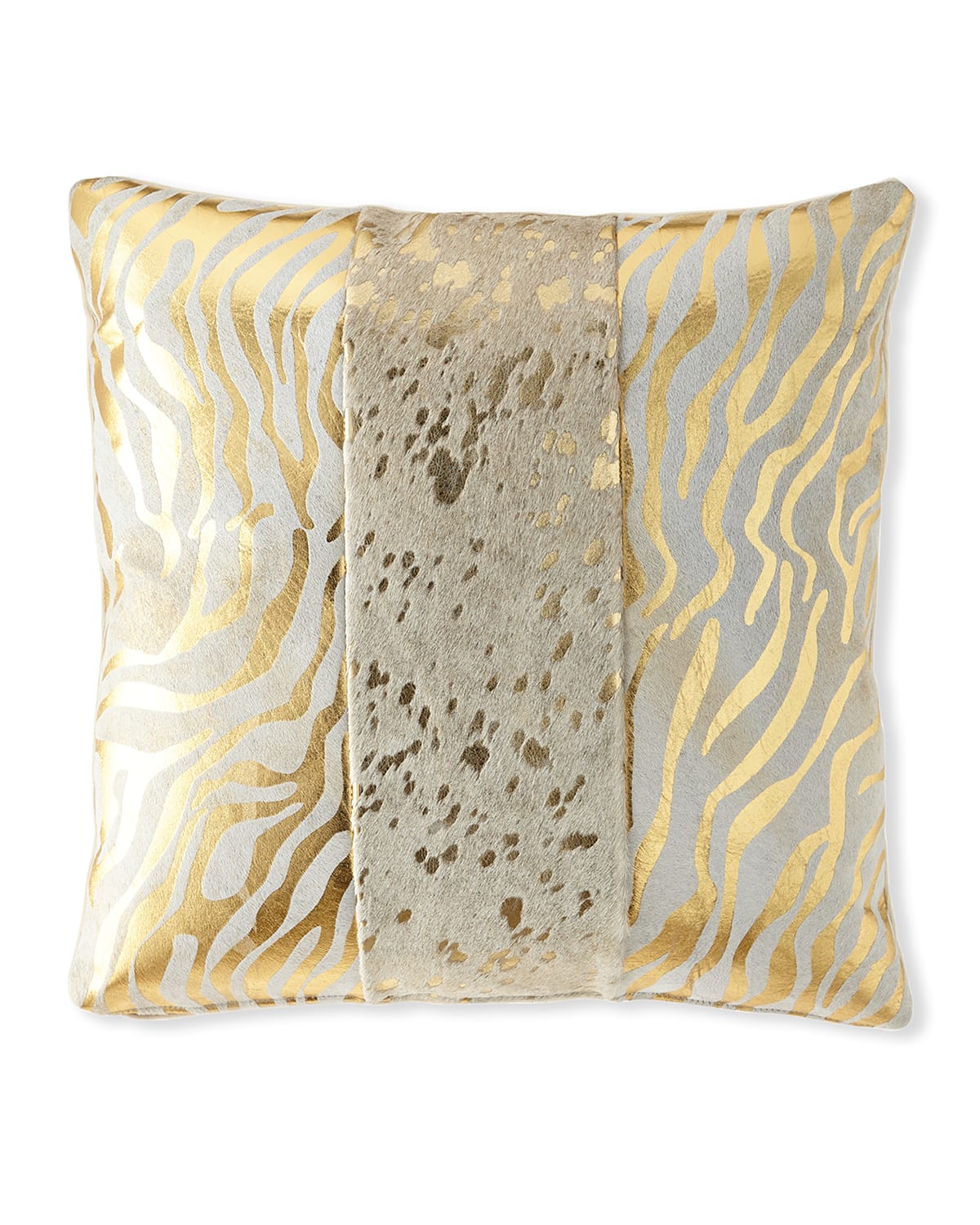 Massoud Colorblock Zebra & Spots Hair Hide Pillow, 19"sq.