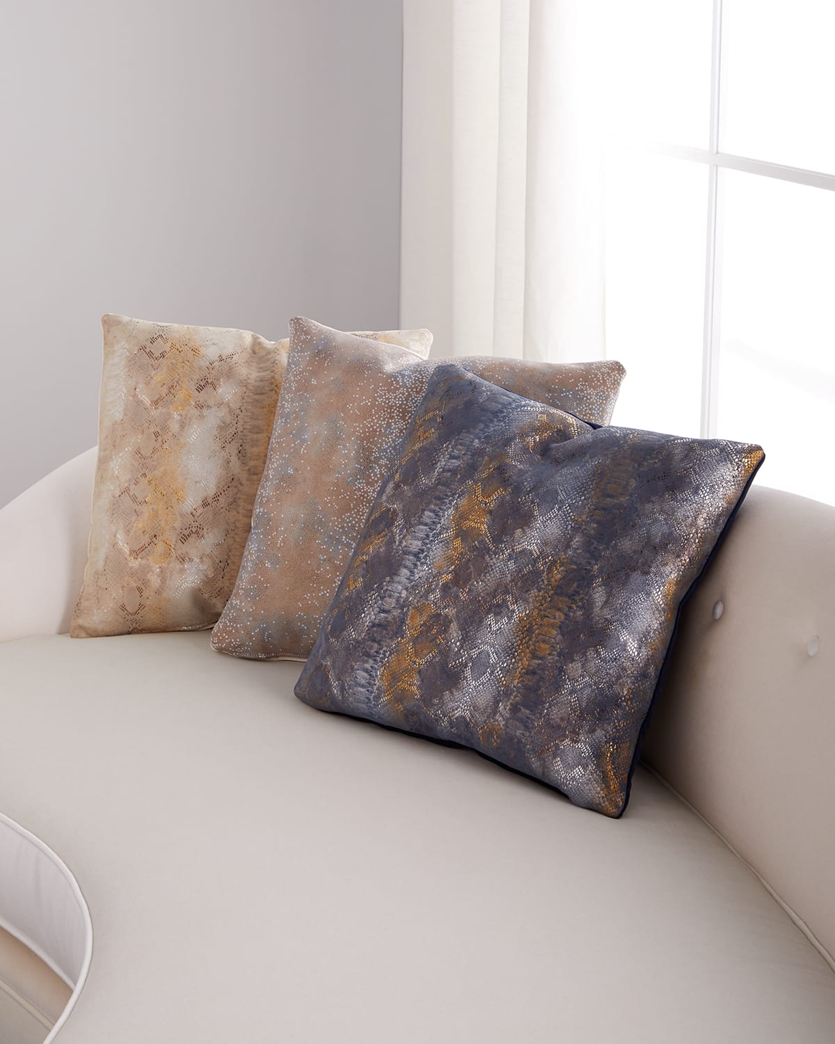 Shop Massoud Oil Printed Suede Pillow, 19"sq. In Navy