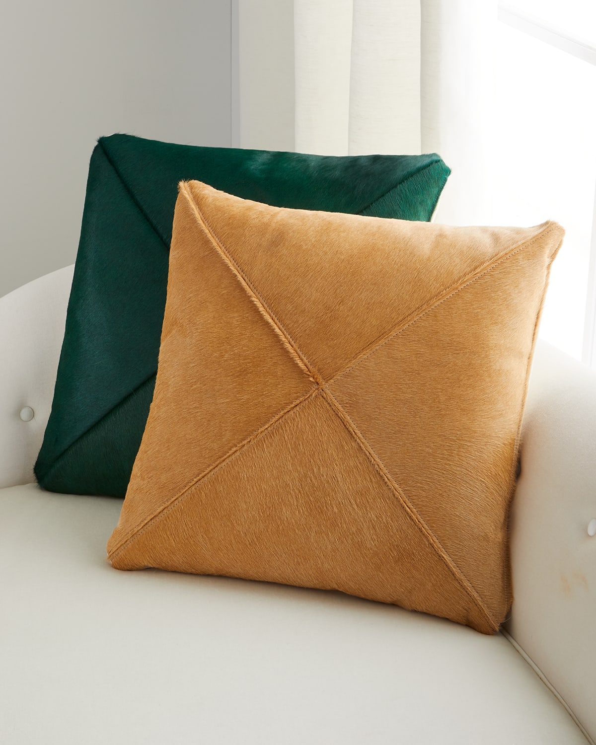 Shop Massoud Mitered Hair Hide Pillow, 22"sq. In Green