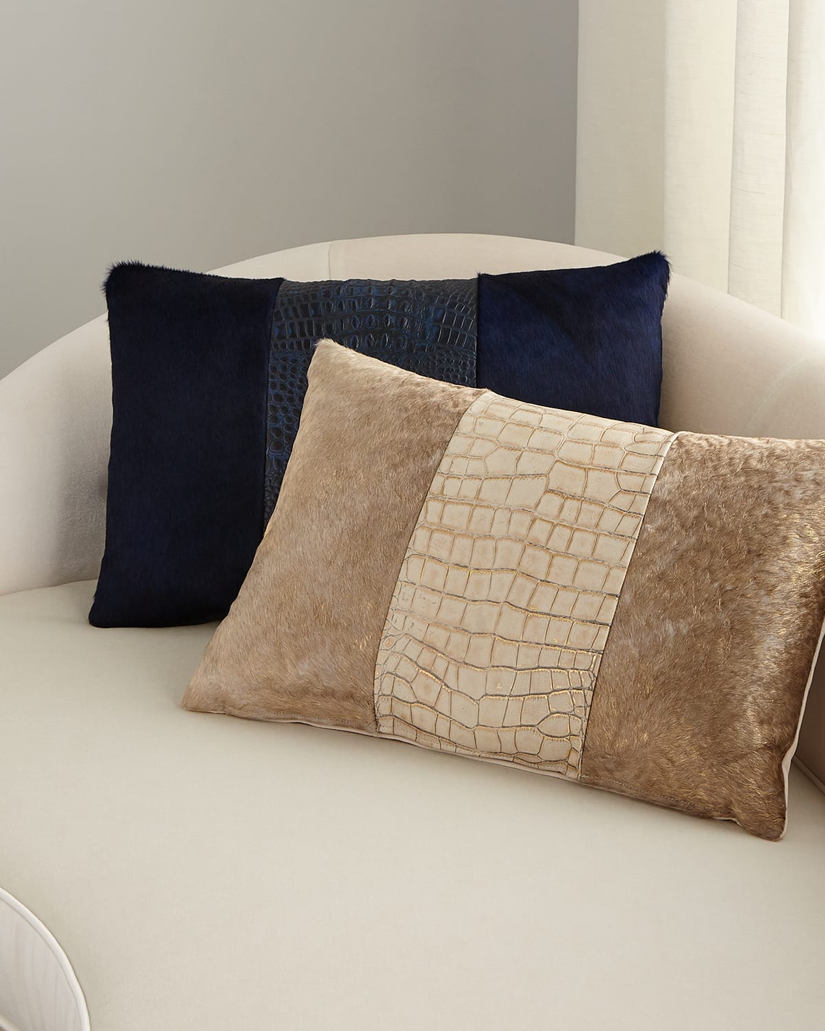 Massoud Colorblock Croc Pillow, 23" X 15" In Navy