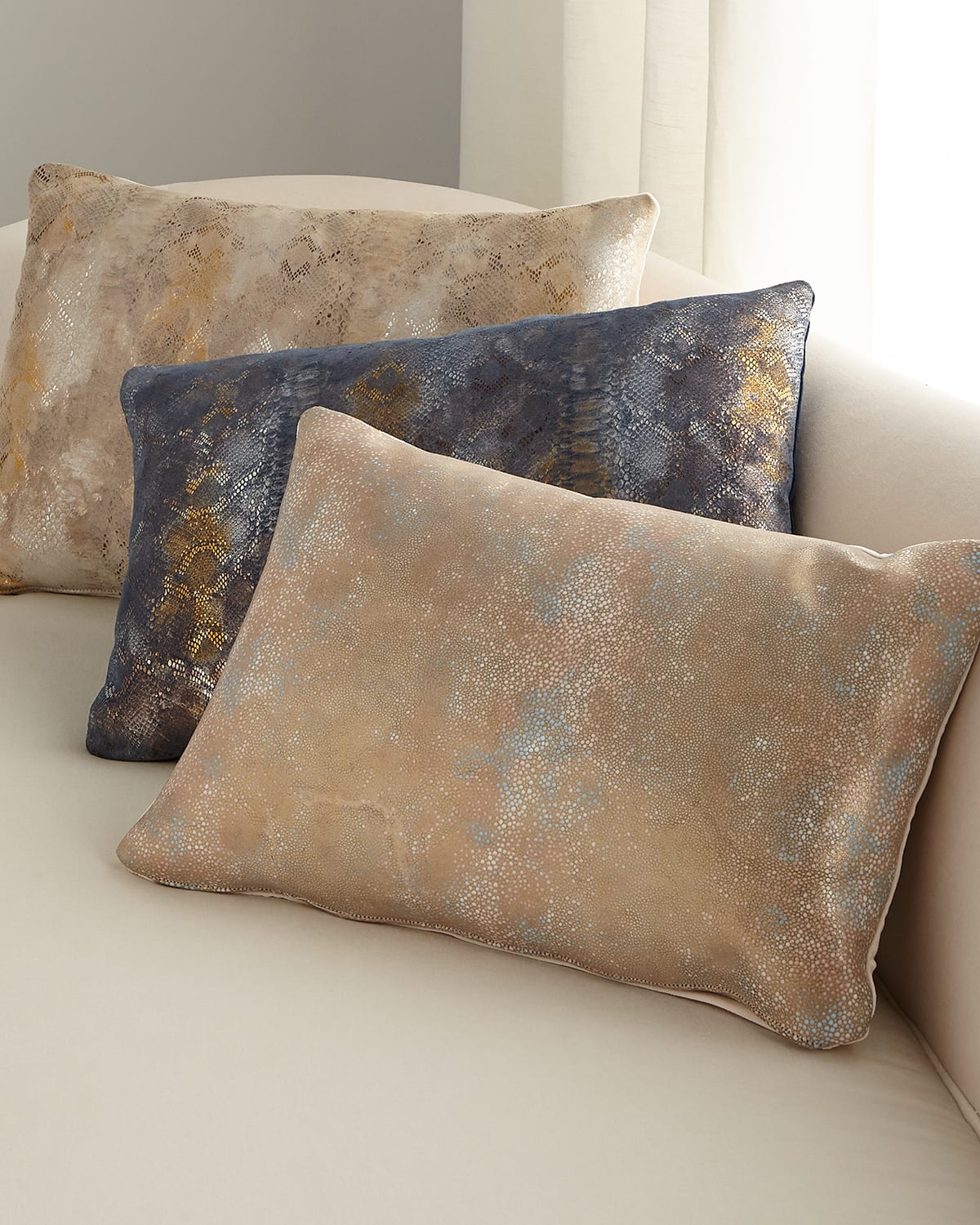 Shop Massoud Oil Printed Suede Pillow In Light Blue