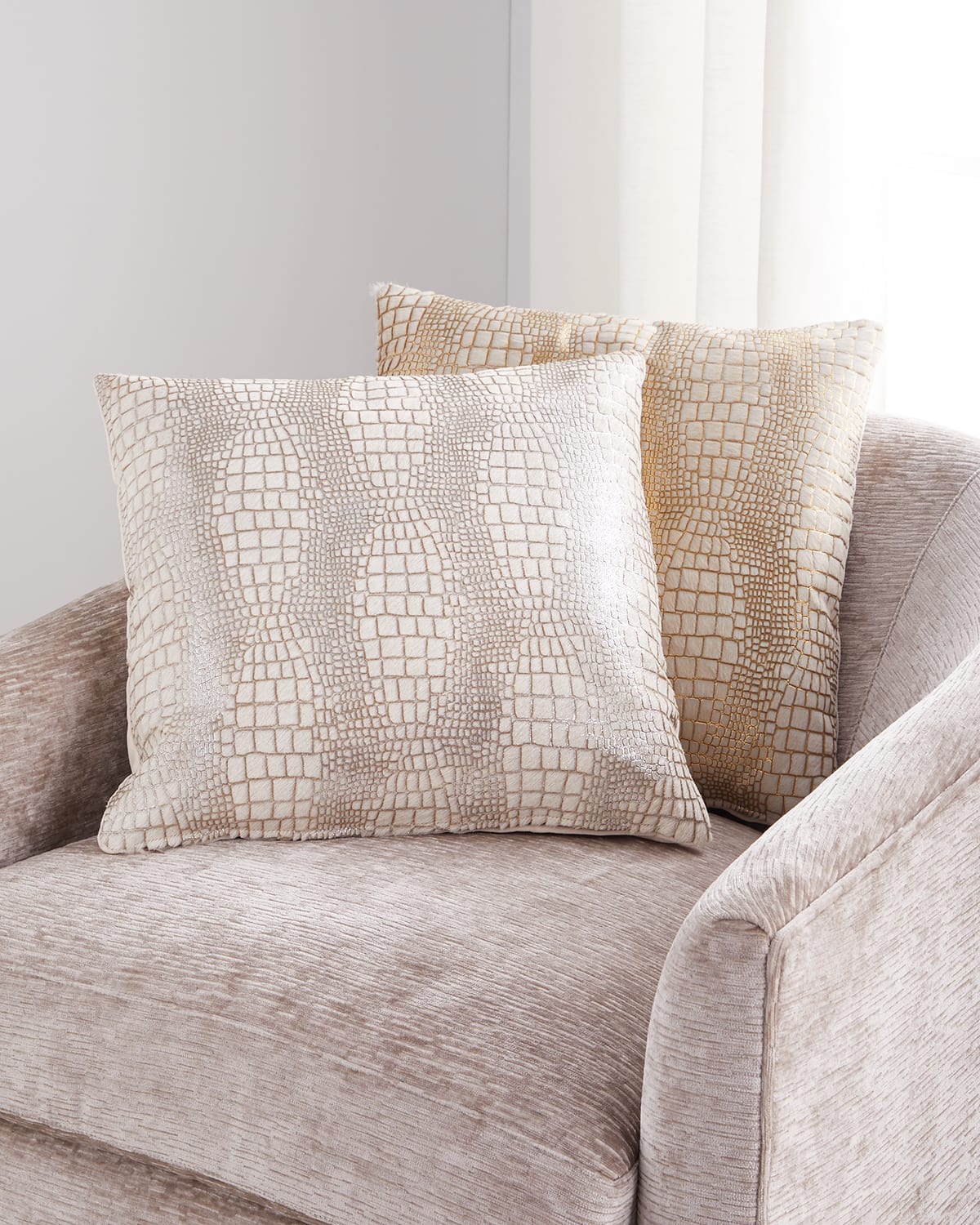 Massoud Coco Hair Hide Pillow, 19"sq. In Silver