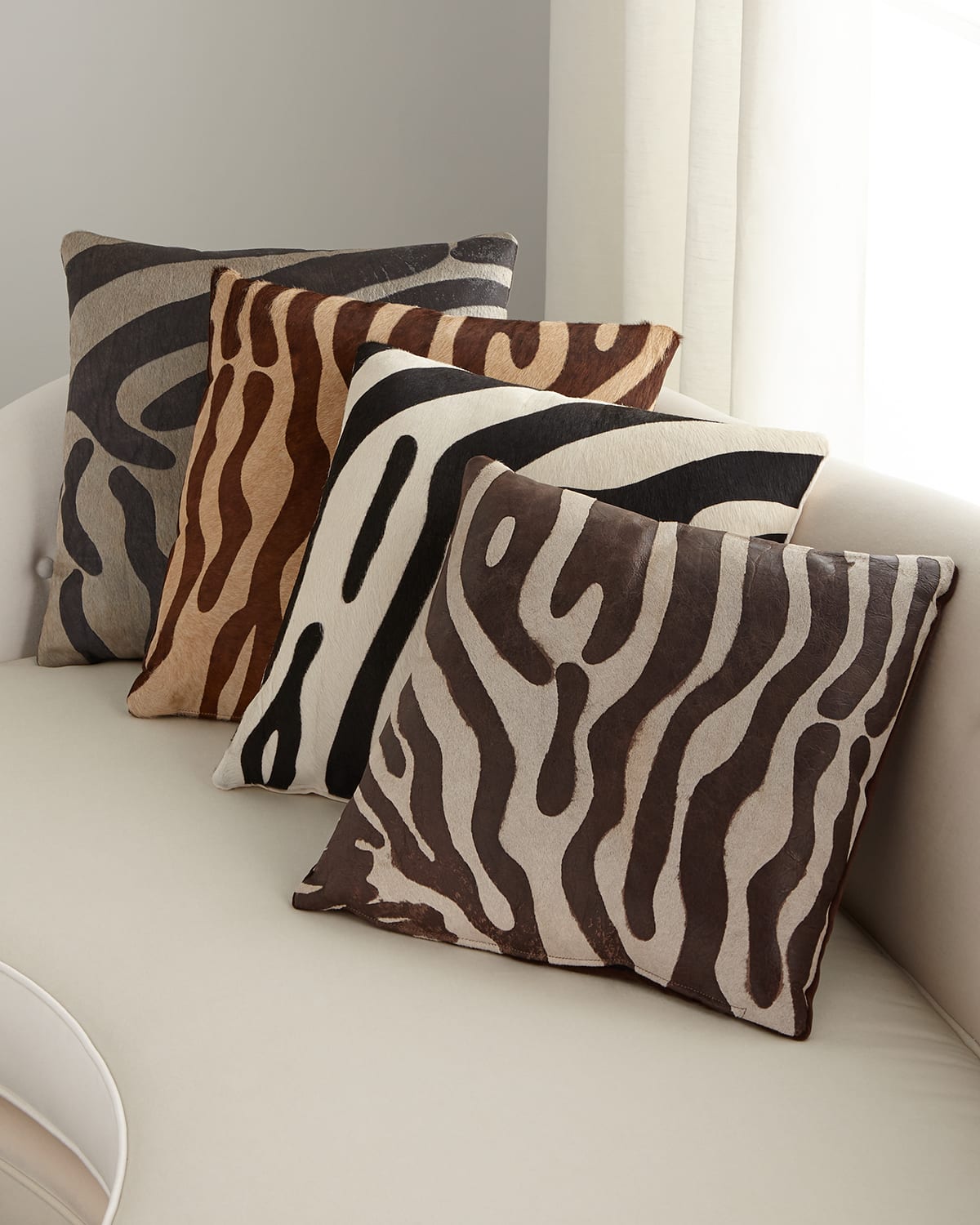 Massoud Hair Hide Zebra Pillow, 19"Sq.