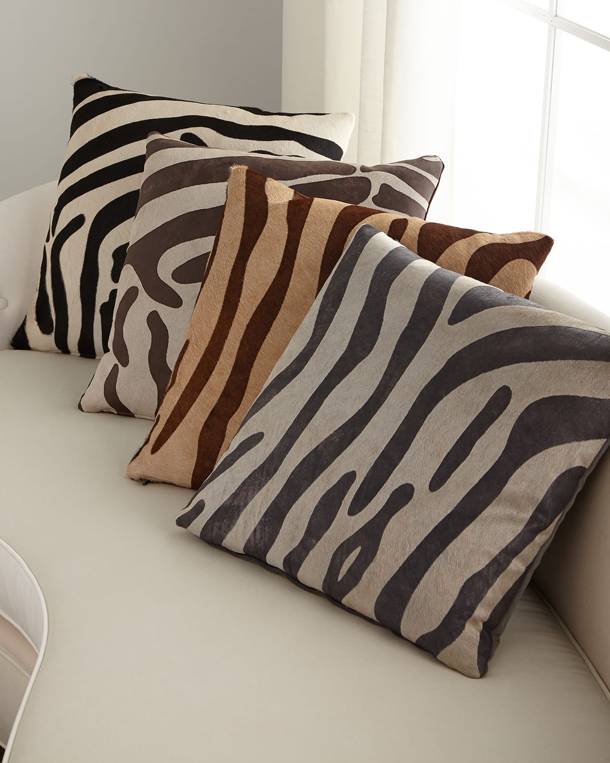 Shop Massoud Hair Hide Zebra Pillow, 22"sq. In Charcoal