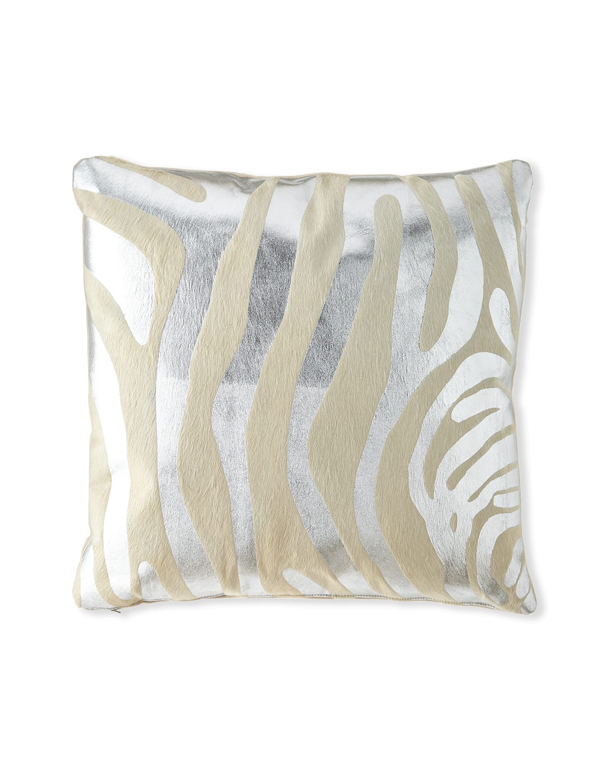 Shop Massoud Metallic Hair Hide Zebra Pillow, 22"sq. In Silver